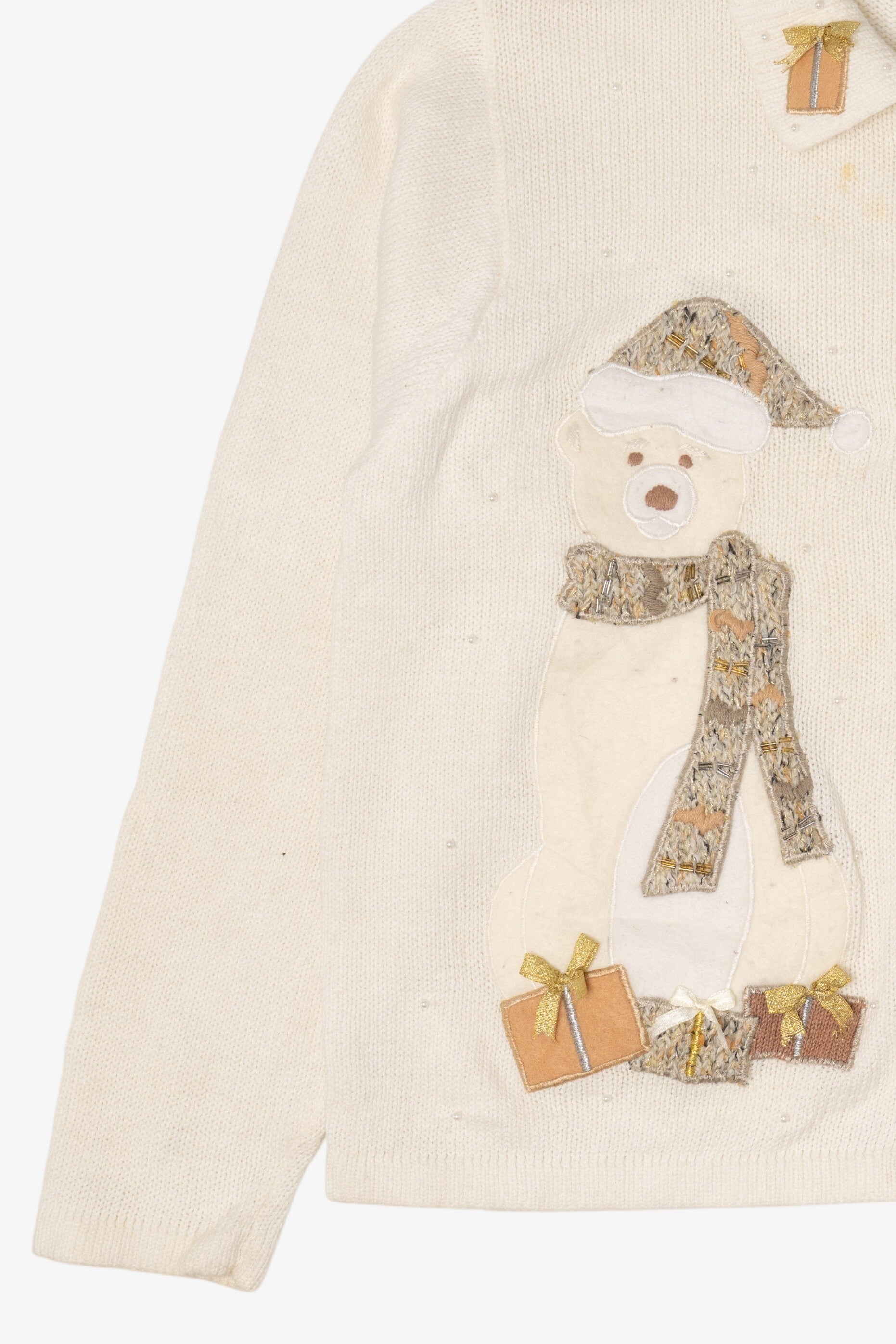 Vintage White Studio Collection Teddy Bear Ugly Christmas Cardigan (2000s)
