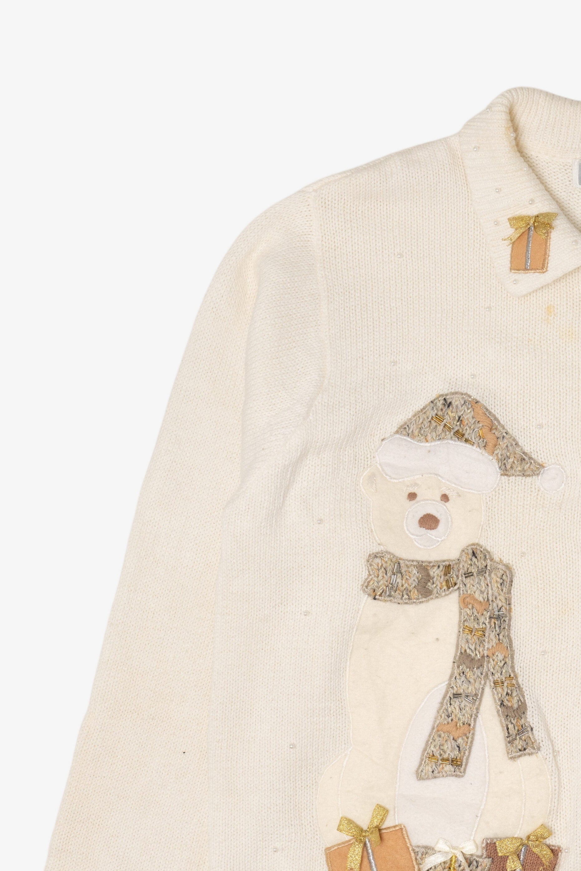 Vintage White Studio Collection Teddy Bear Ugly Christmas Cardigan (2000s)