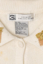 Vintage White Studio Collection Teddy Bear Ugly Christmas Cardigan (2000s)