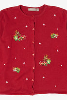 Vintage Red Y2k Lightweight Presents Ugly Christmas Cardigan (2000s)