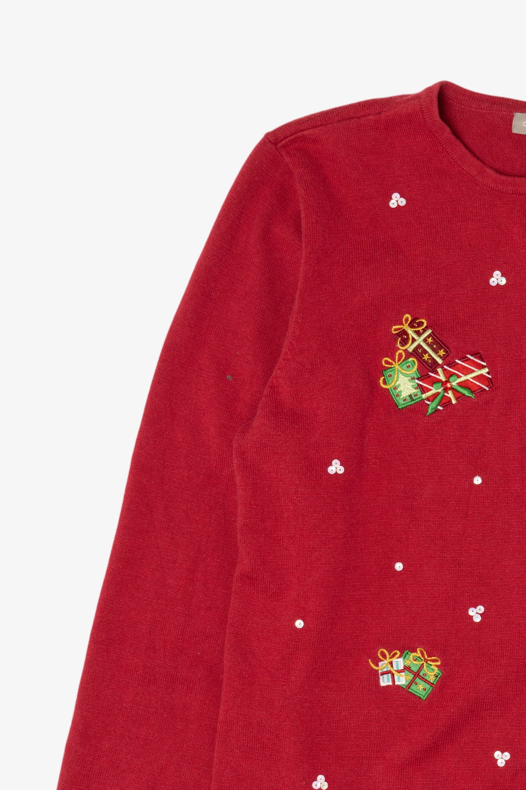 Vintage Red Y2k Lightweight Presents Ugly Christmas Cardigan (2000s)