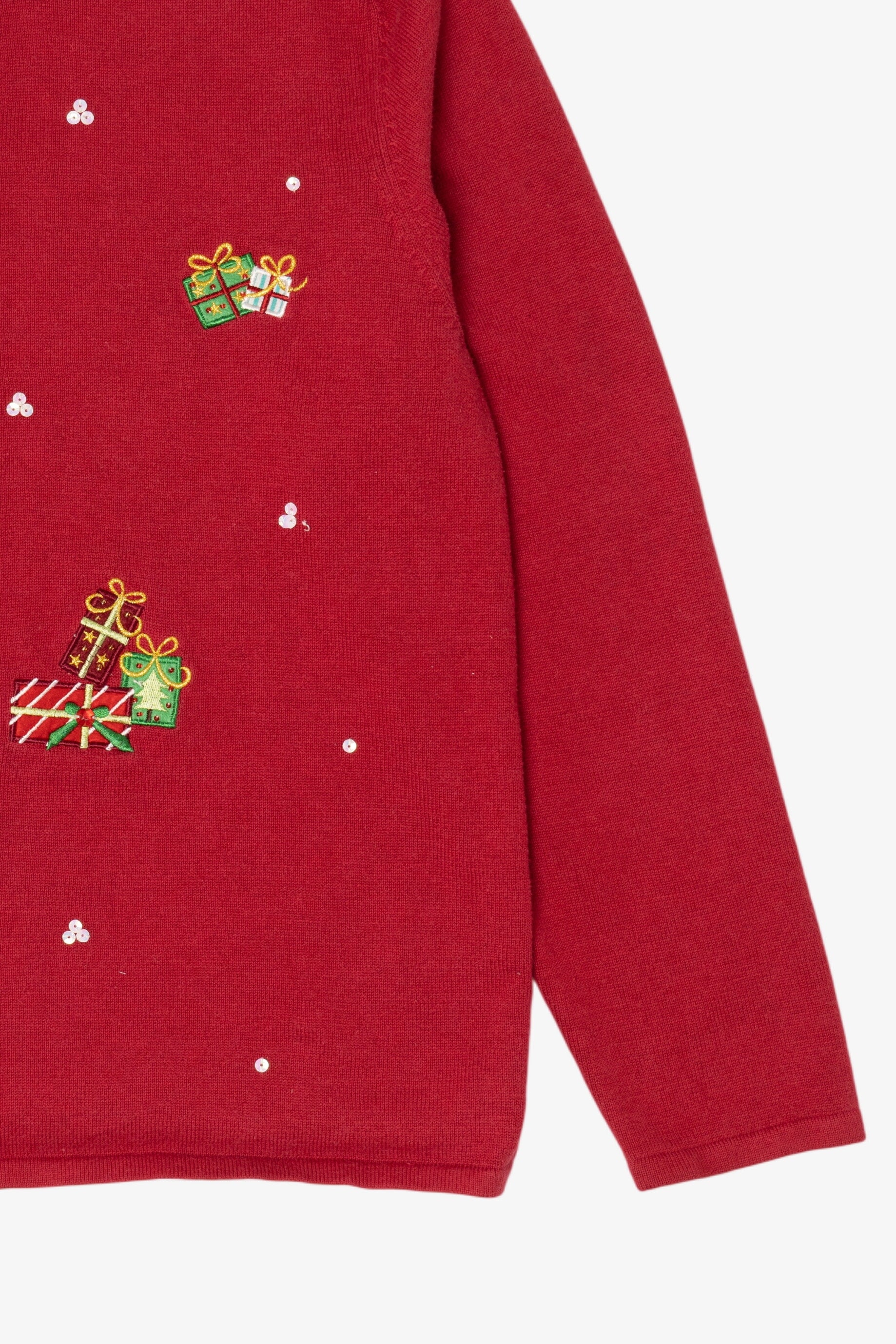 Vintage Red Y2k Lightweight Presents Ugly Christmas Cardigan (2000s)