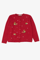 Vintage Red Y2k Lightweight Presents Ugly Christmas Cardigan (2000s)