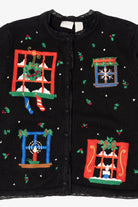 Vintage Black Erika Winter Windows Ugly Christmas Cardigan (2000s)