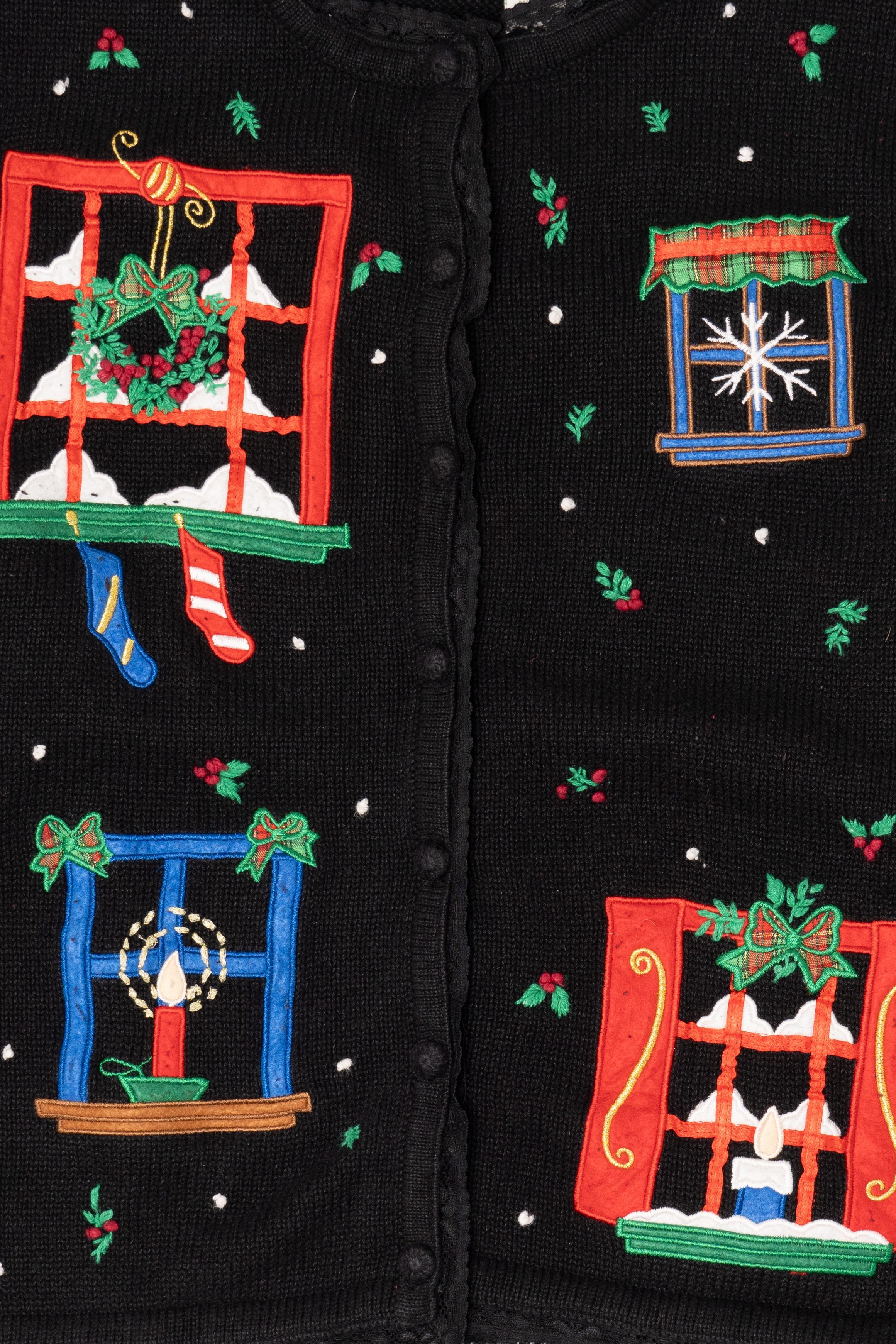 Vintage Black Erika Winter Windows Ugly Christmas Cardigan (2000s)