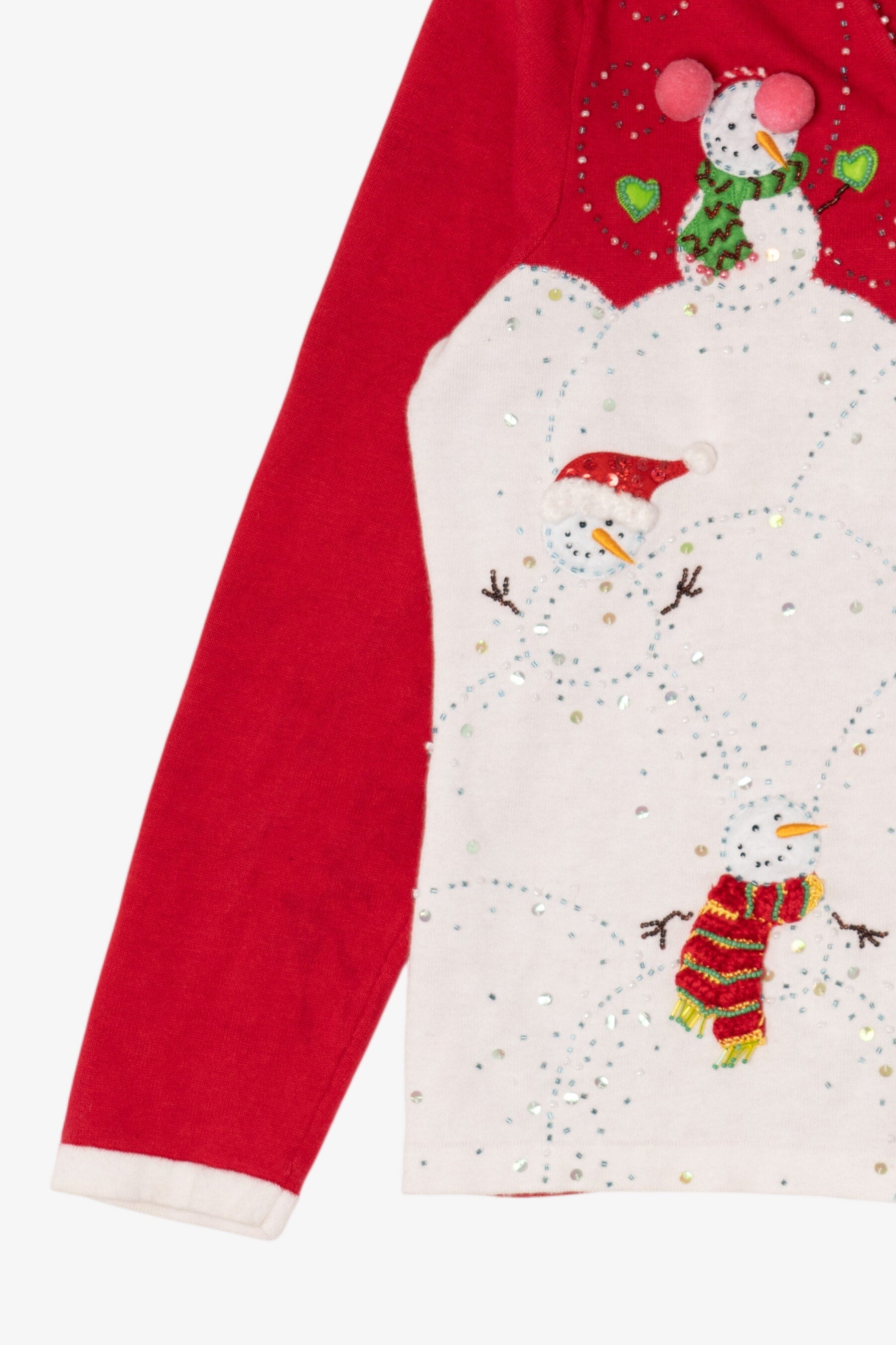 Vintage Red Y2k Lightweight Jack B. Quick Snowmen Ugly Christmas Cardigan (1990s)