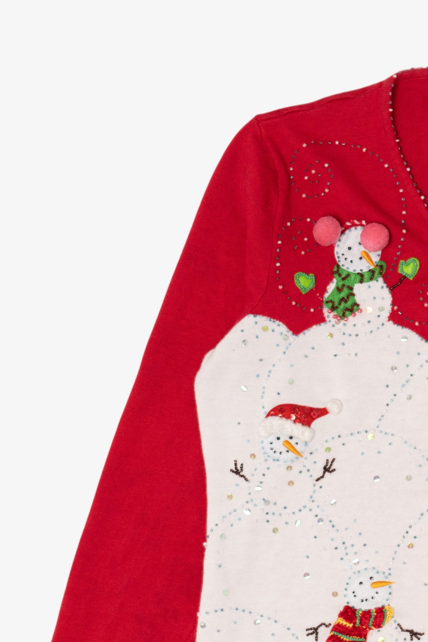 Vintage Red Y2k Lightweight Jack B. Quick Snowmen Ugly Christmas Cardigan (1990s)