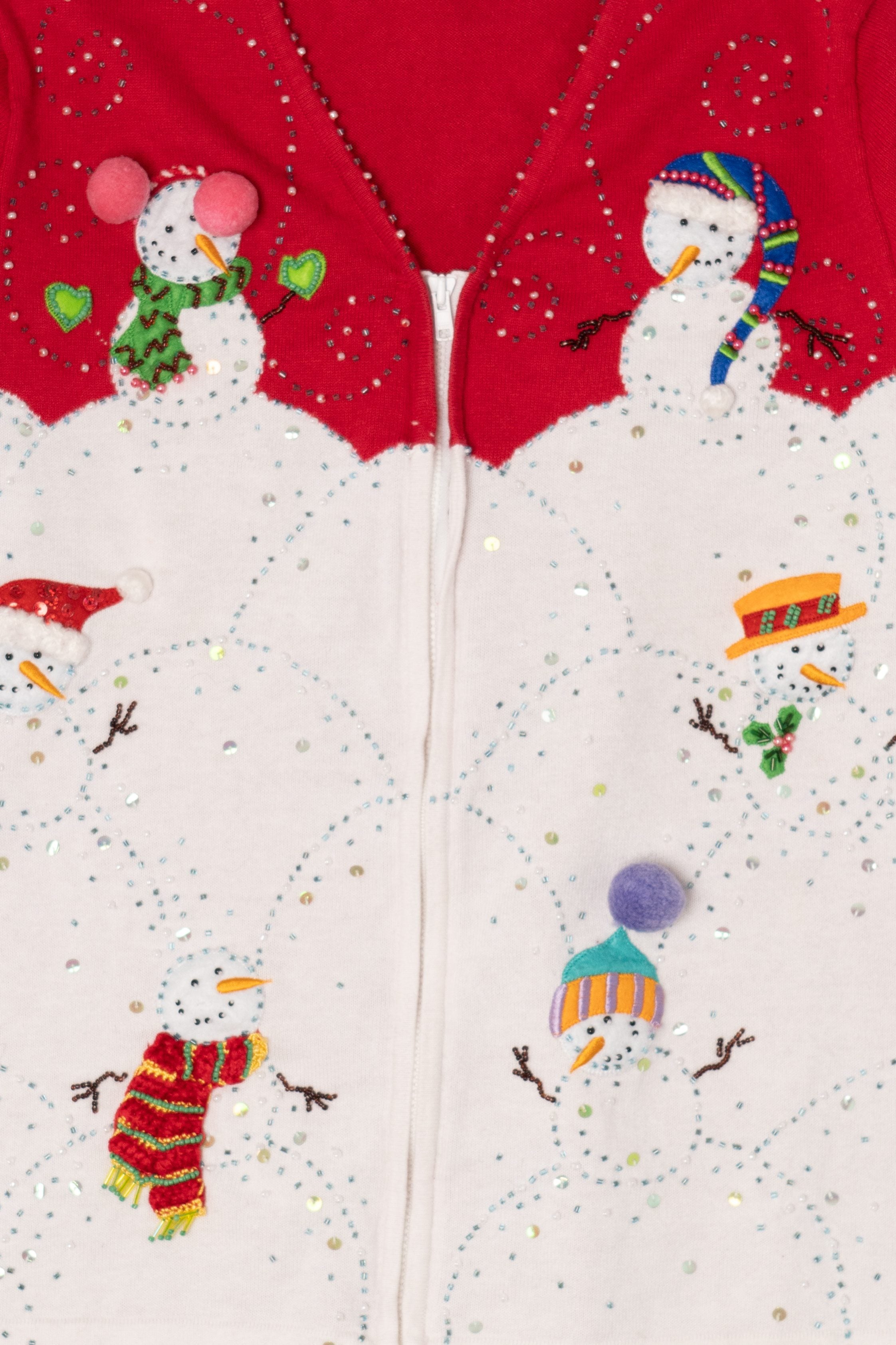 Vintage Red Y2k Lightweight Jack B. Quick Snowmen Ugly Christmas Cardigan (1990s)