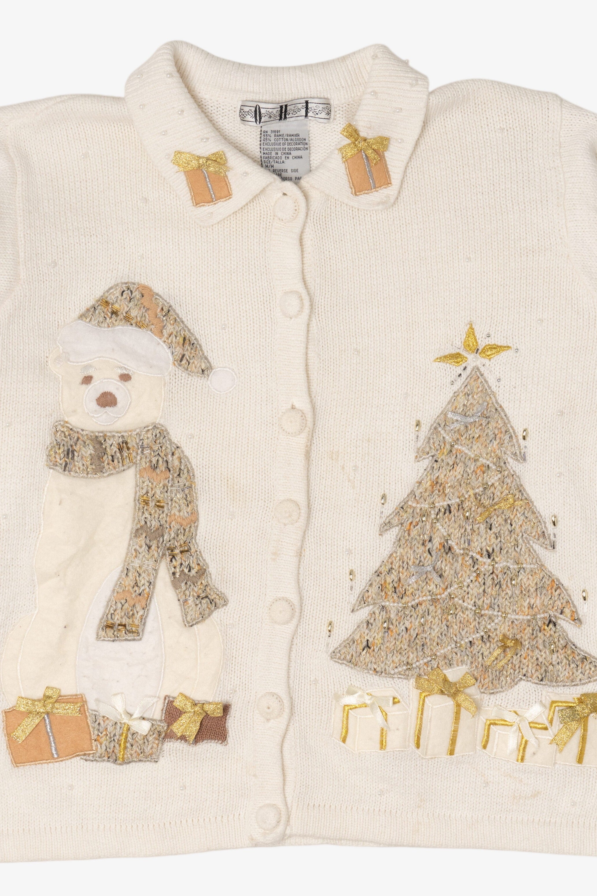 Vintage White OHI Teddy Bear Ugly Christmas Cardigan (2000s)