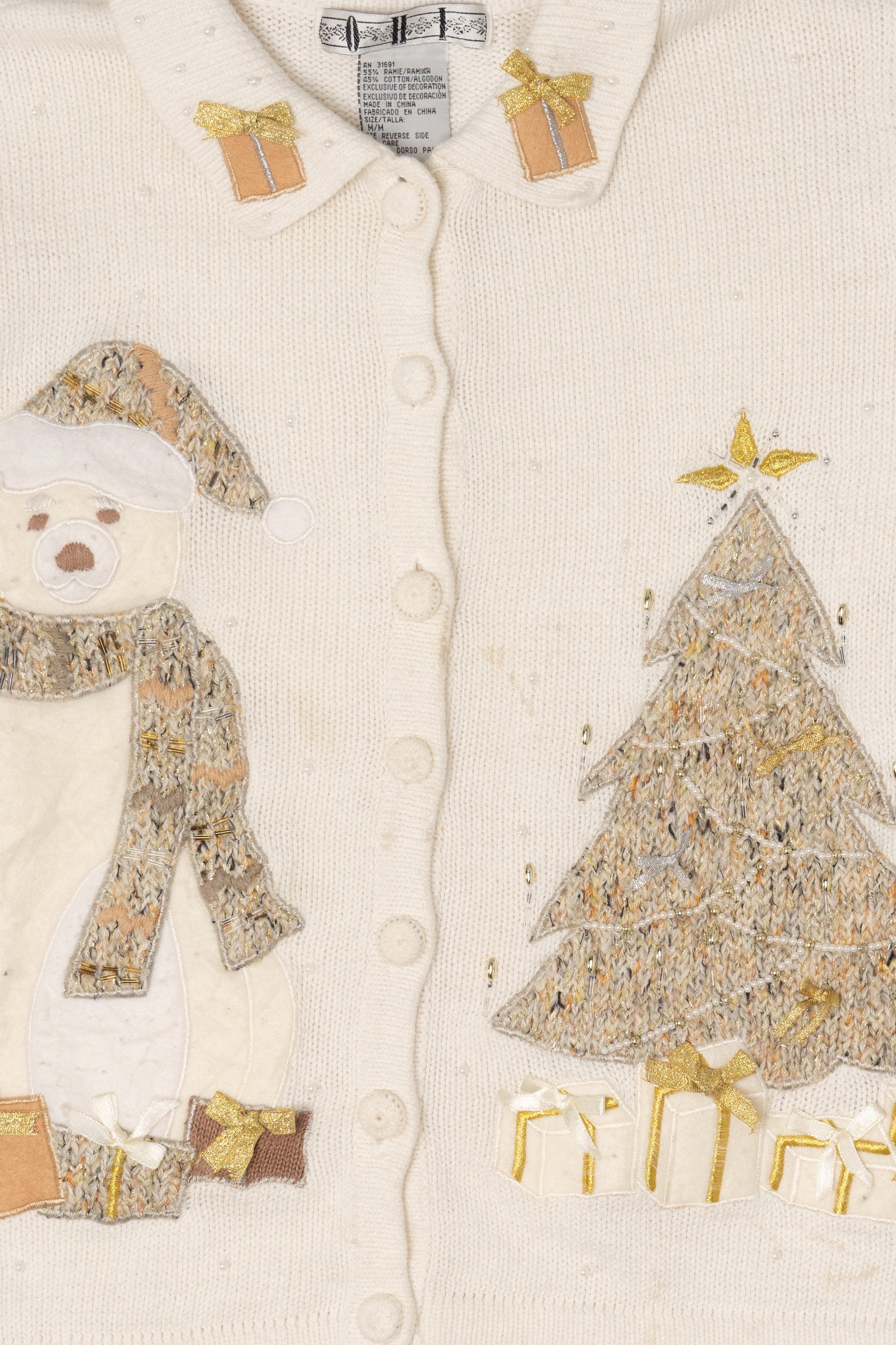Vintage White OHI Teddy Bear Ugly Christmas Cardigan (2000s)