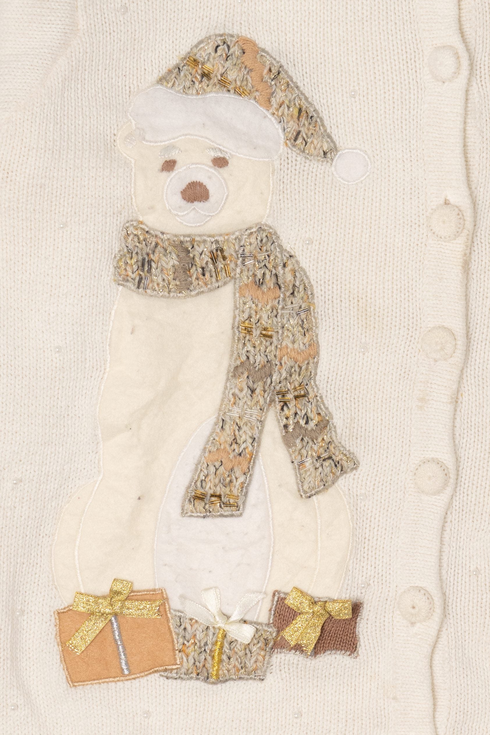 Vintage White OHI Teddy Bear Ugly Christmas Cardigan (2000s)