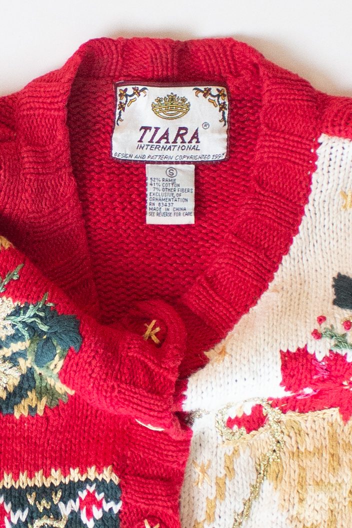 Vintage Tiara Wreaths Ugly Christmas Cardigan (1990s)