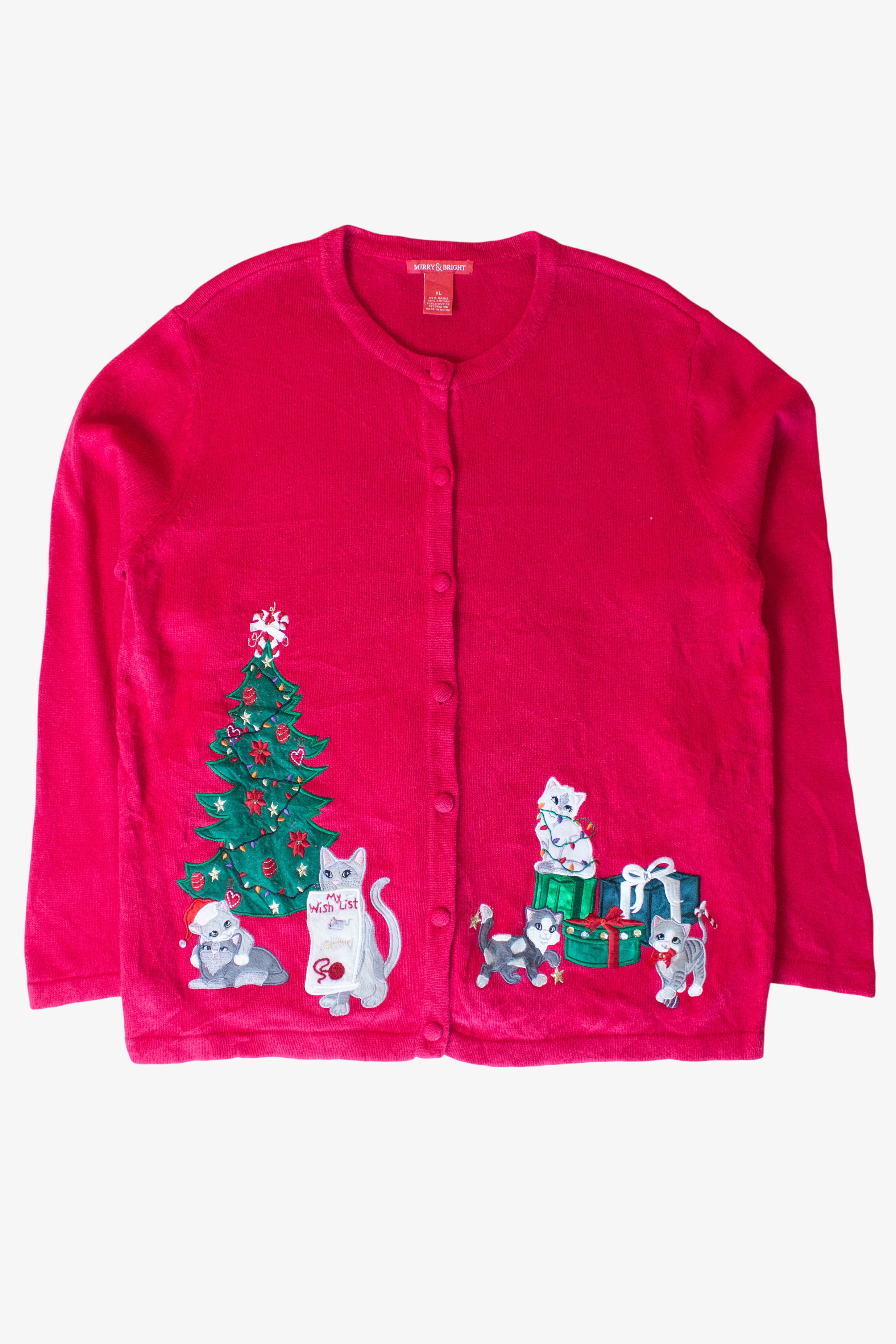 Vintage Cats Wish List Christmas Cardigan (1990s)