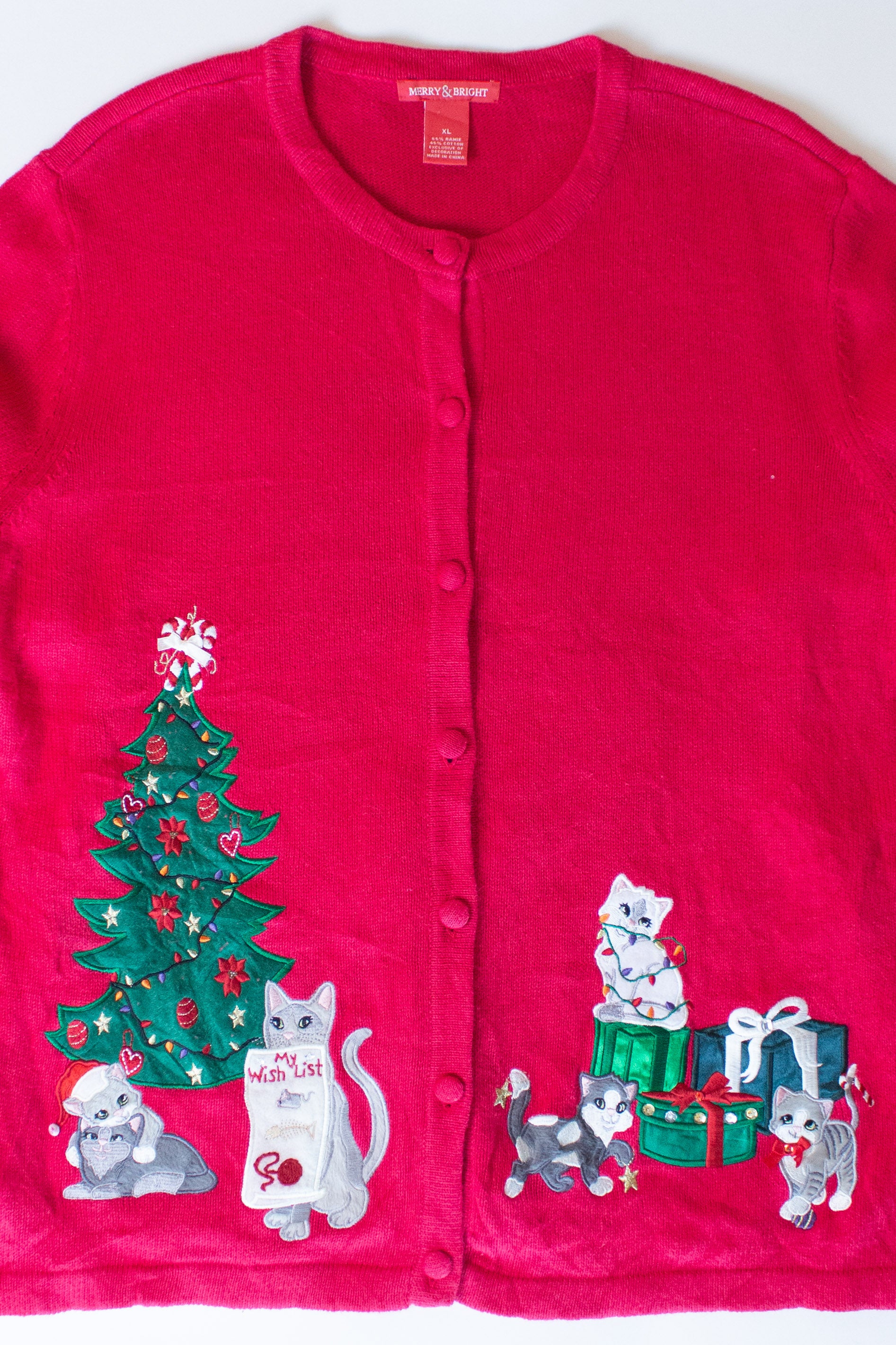 Vintage Cats Wish List Christmas Cardigan (1990s)