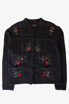 Vintage Black Flowers Ugly Christmas Cardigan (1990s)