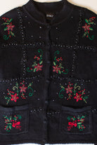 Vintage Black Flowers Ugly Christmas Cardigan (1990s)