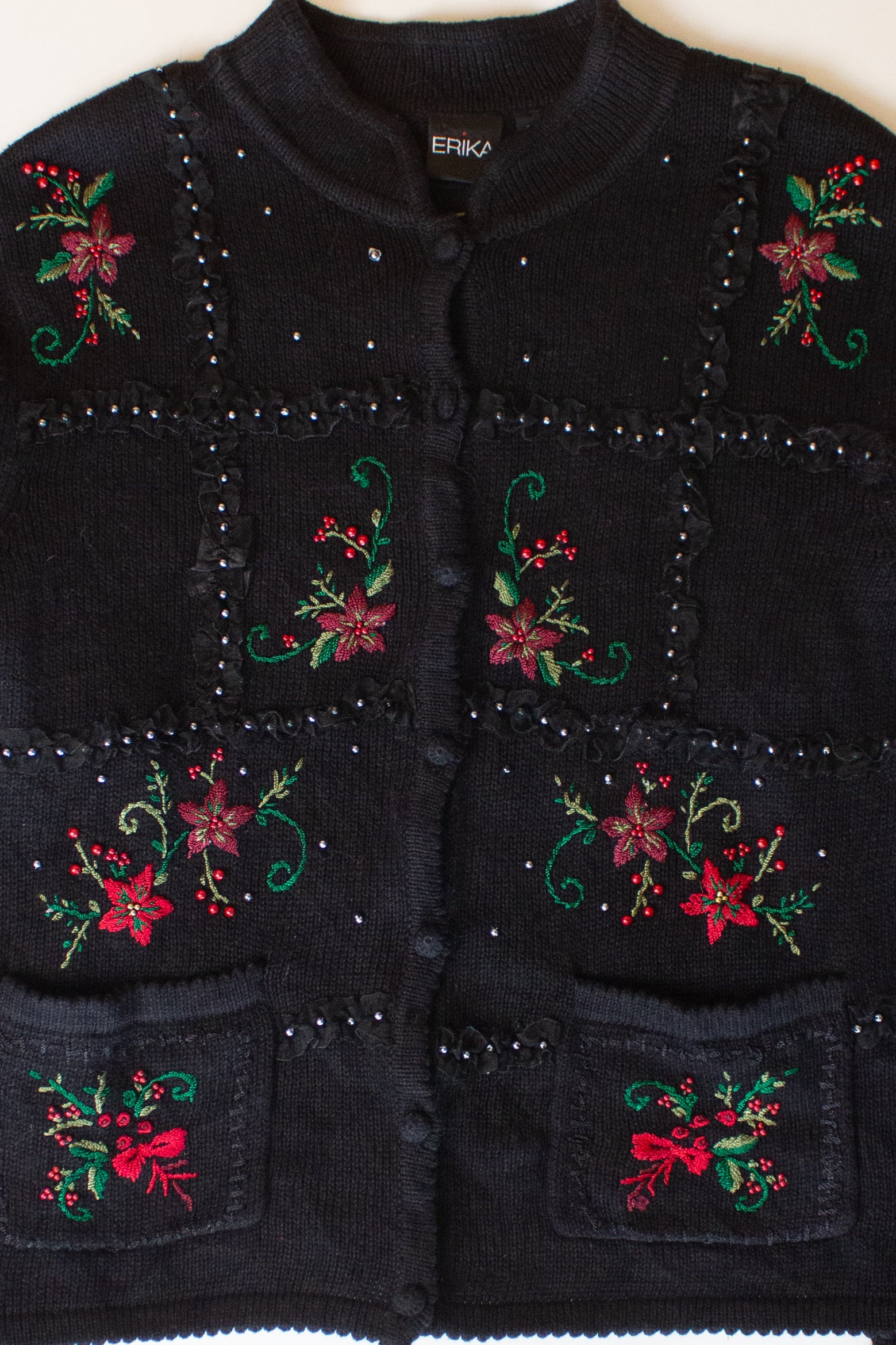 Vintage Black Flowers Ugly Christmas Cardigan (1990s)