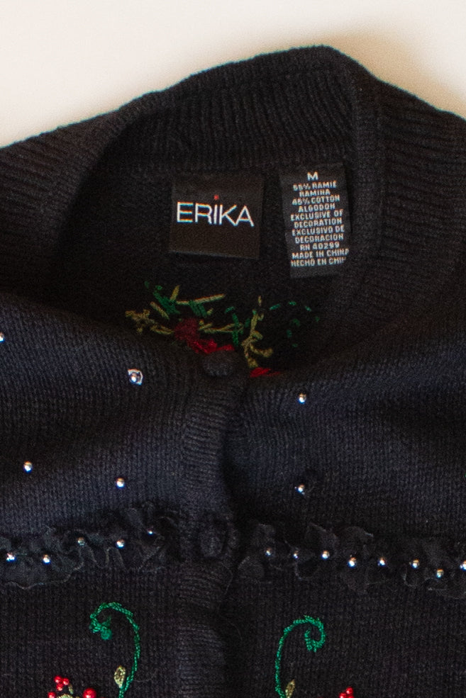 Vintage Black Flowers Ugly Christmas Cardigan (1990s)