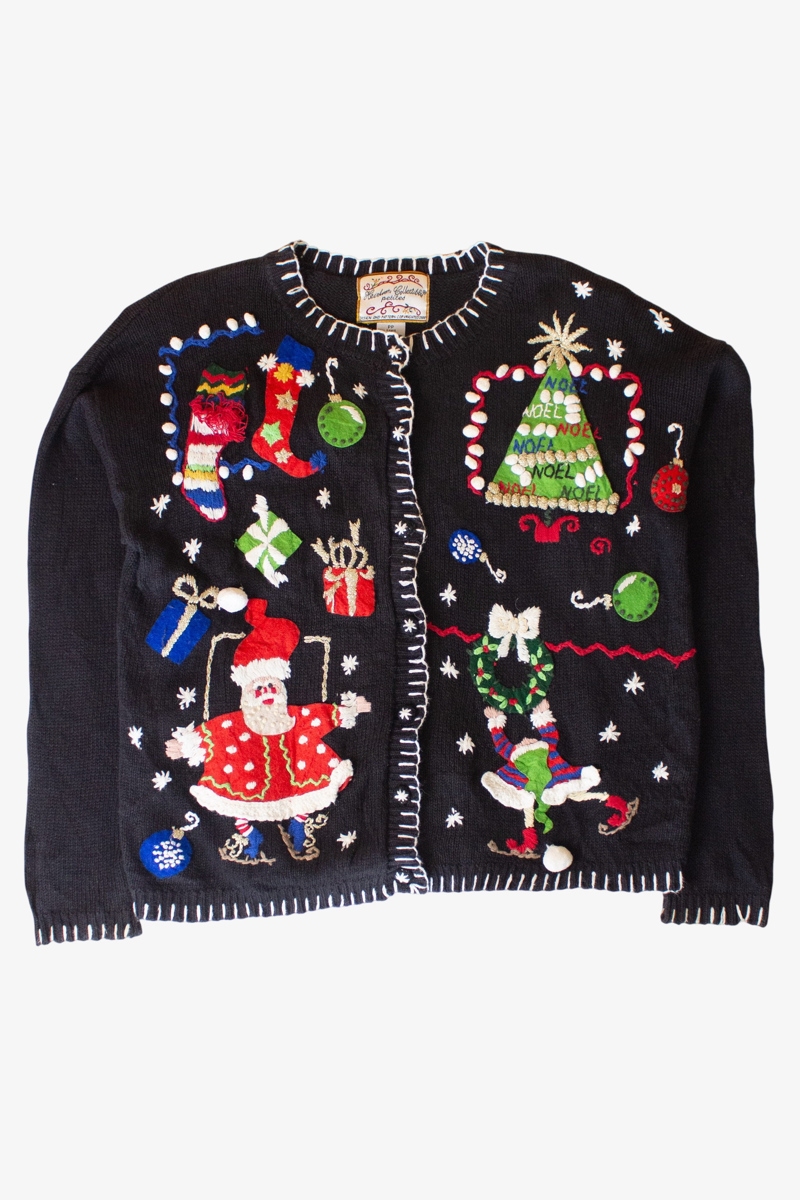 Vintage Noel Collage Ugly Christmas Cardigan (1990s)