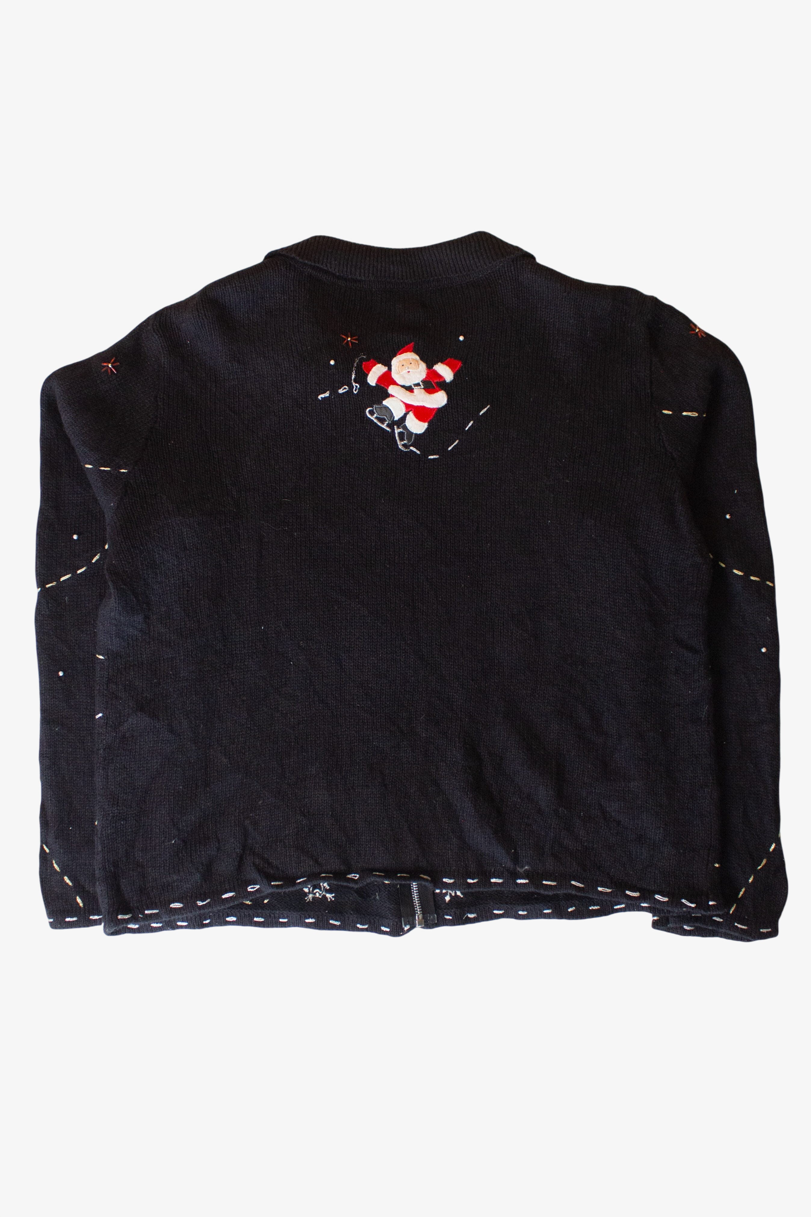 Vintage Skating Santas Ugly Christmas Cardigan (1990s)