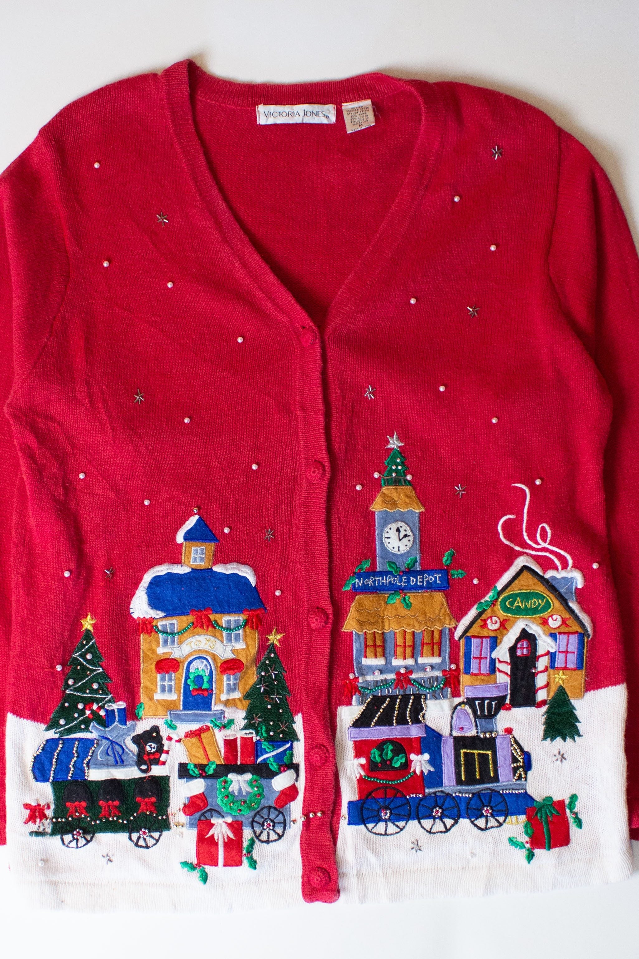 Vintage North Pole Depot Christmas Cardigan (1990s)
