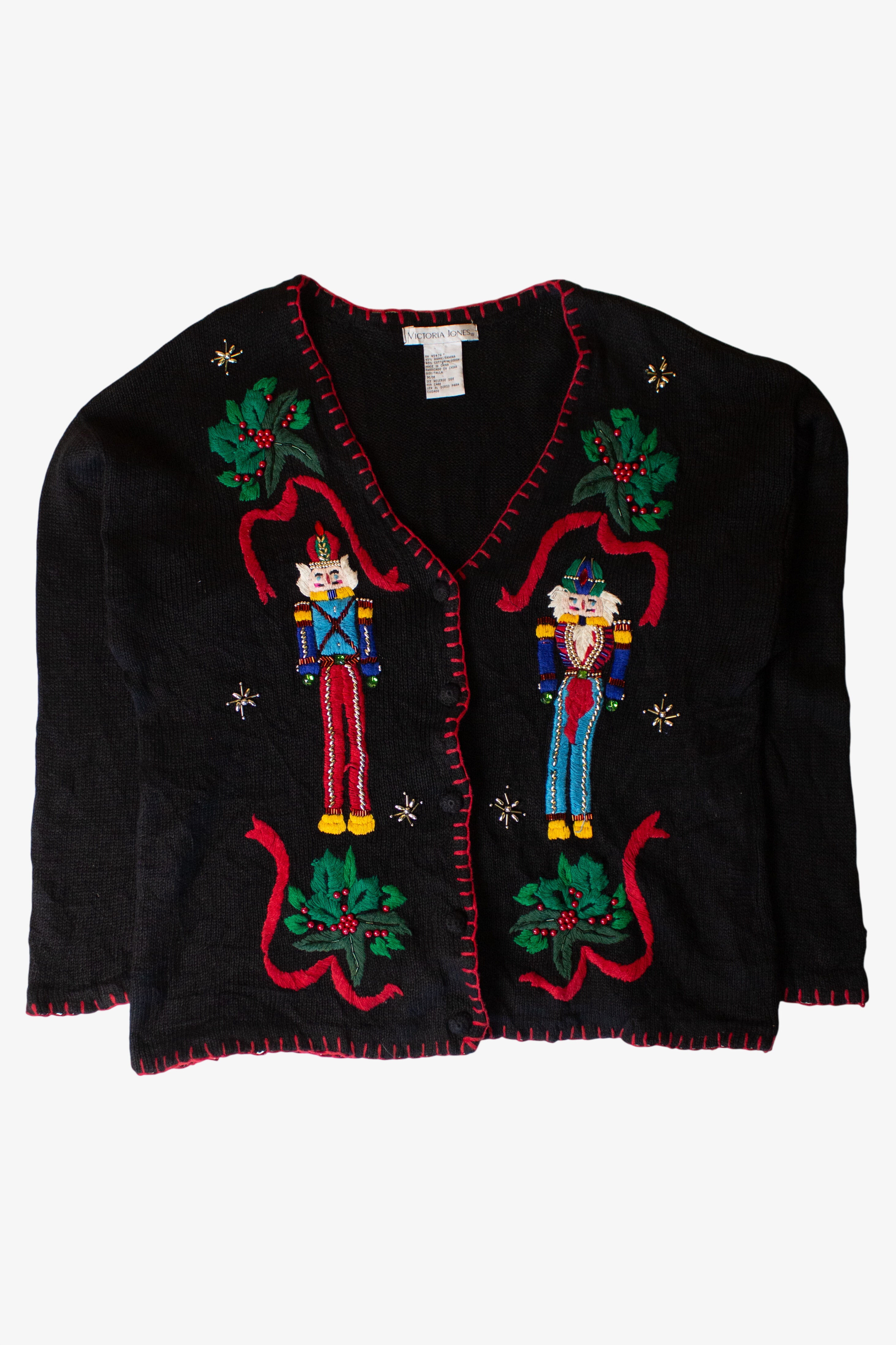 Vintage Black Nutcrackers Christmas Cardigan (1990s)