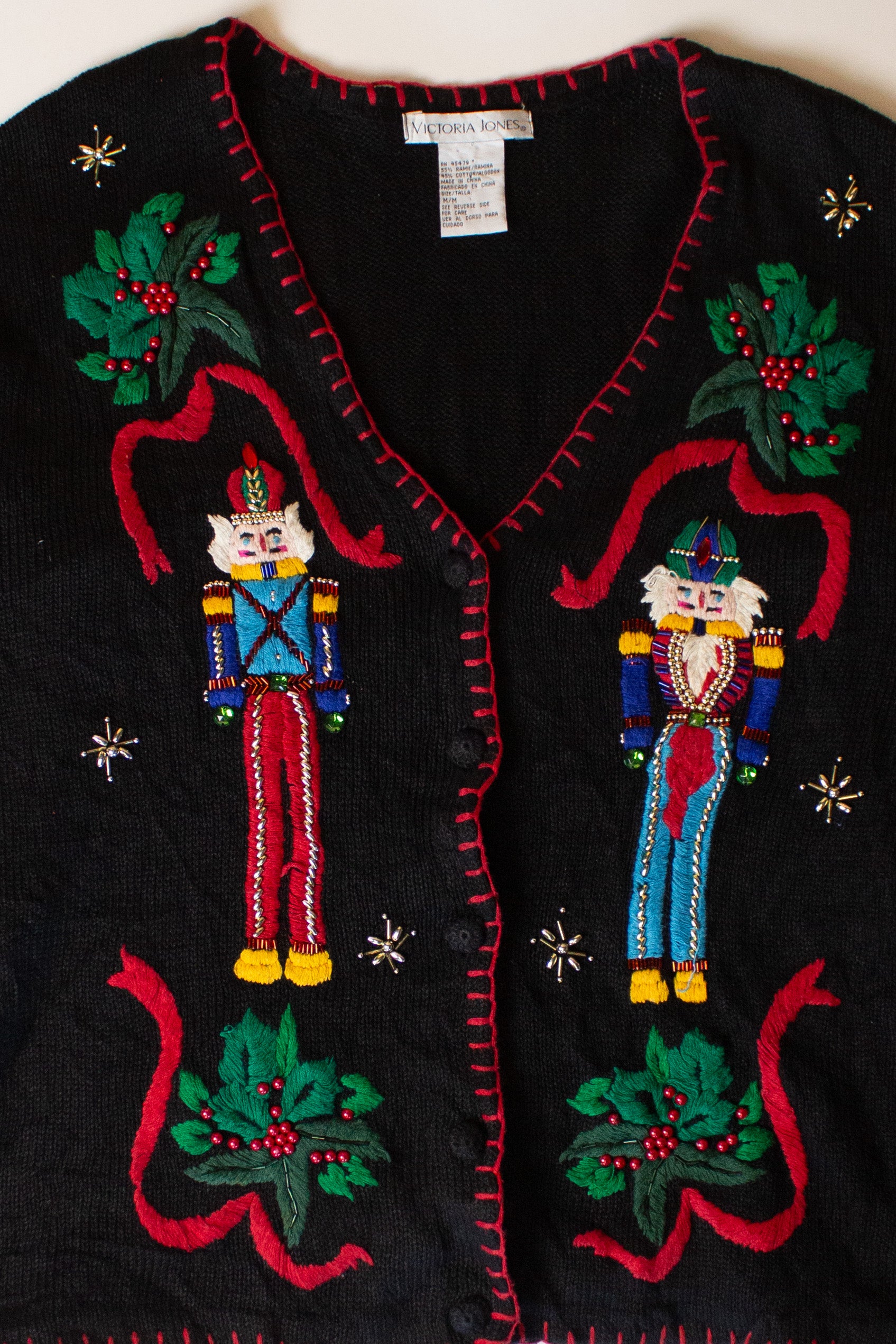 Vintage Black Nutcrackers Christmas Cardigan (1990s)