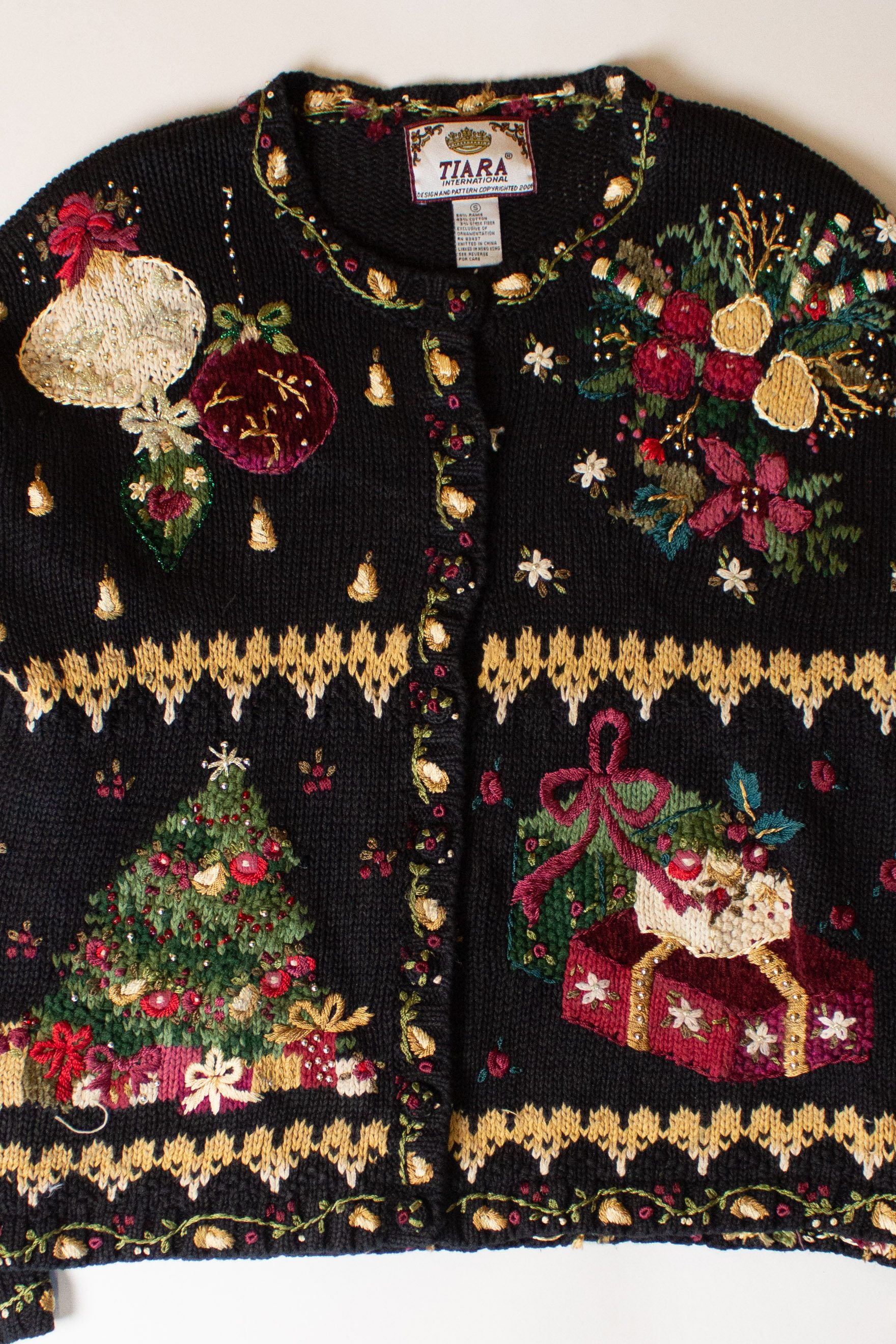 Vintage Embroidered Floral Collage Christmas Cardigan (2000s)