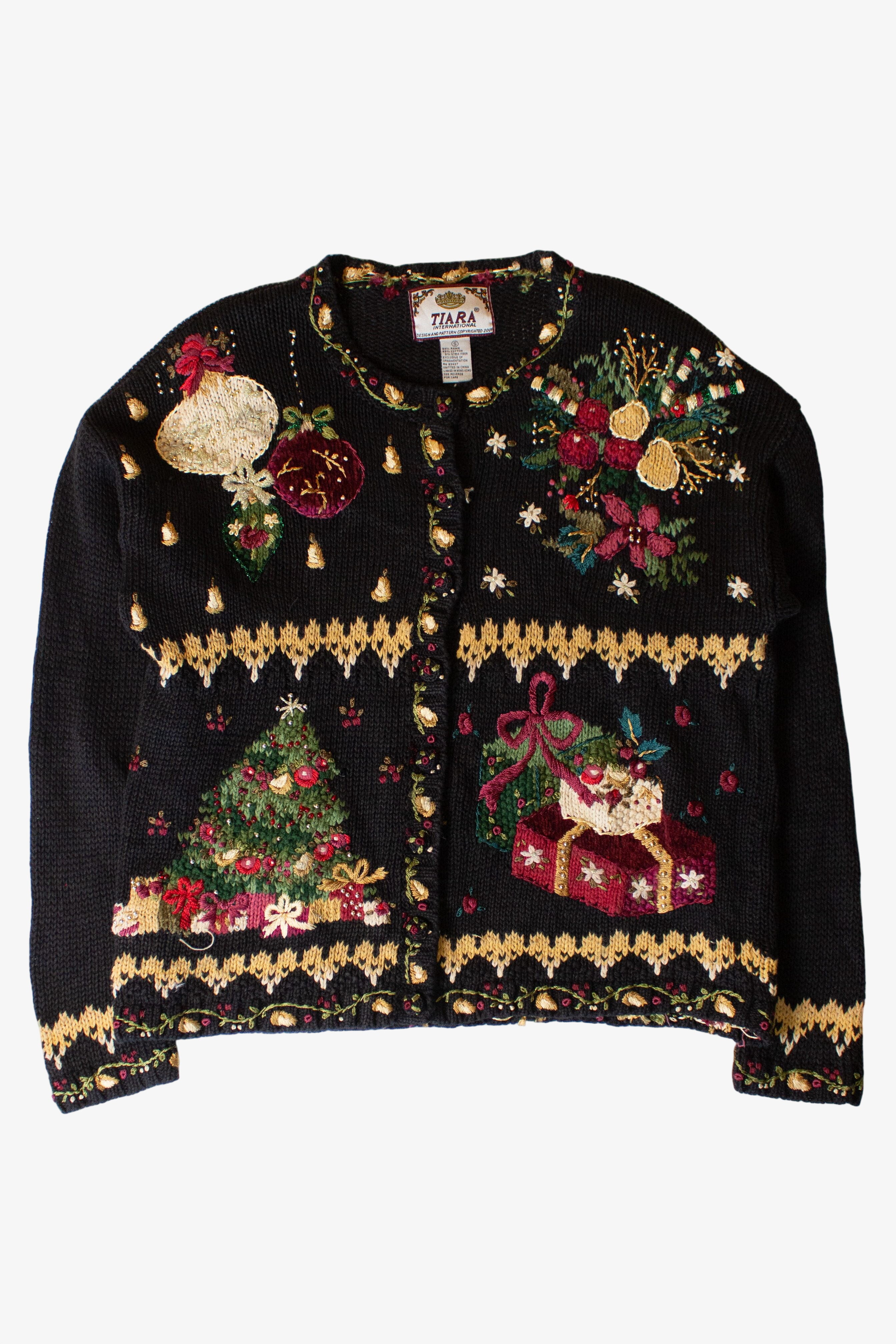Vintage Embroidered Floral Collage Christmas Cardigan (2000s)