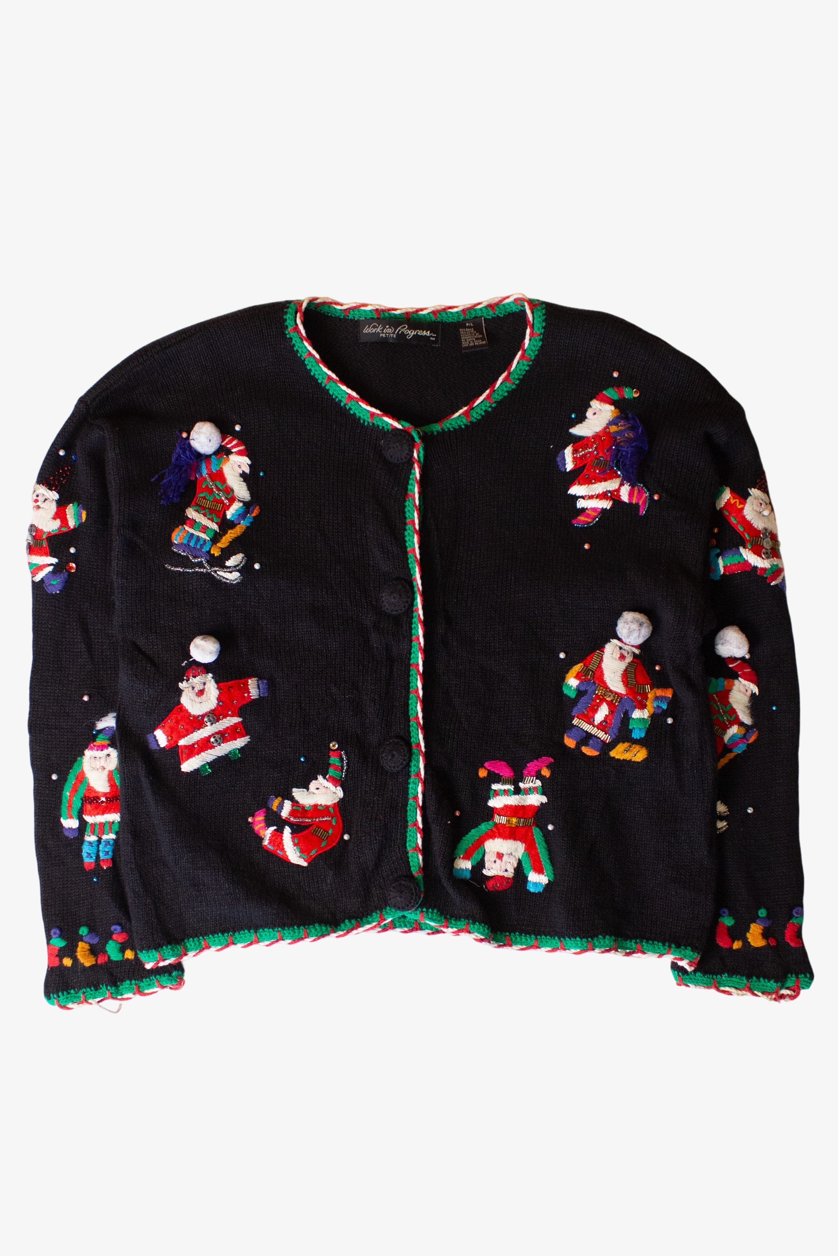 Vintage Work in Progress Santas Christmas Cardigan (1990s)