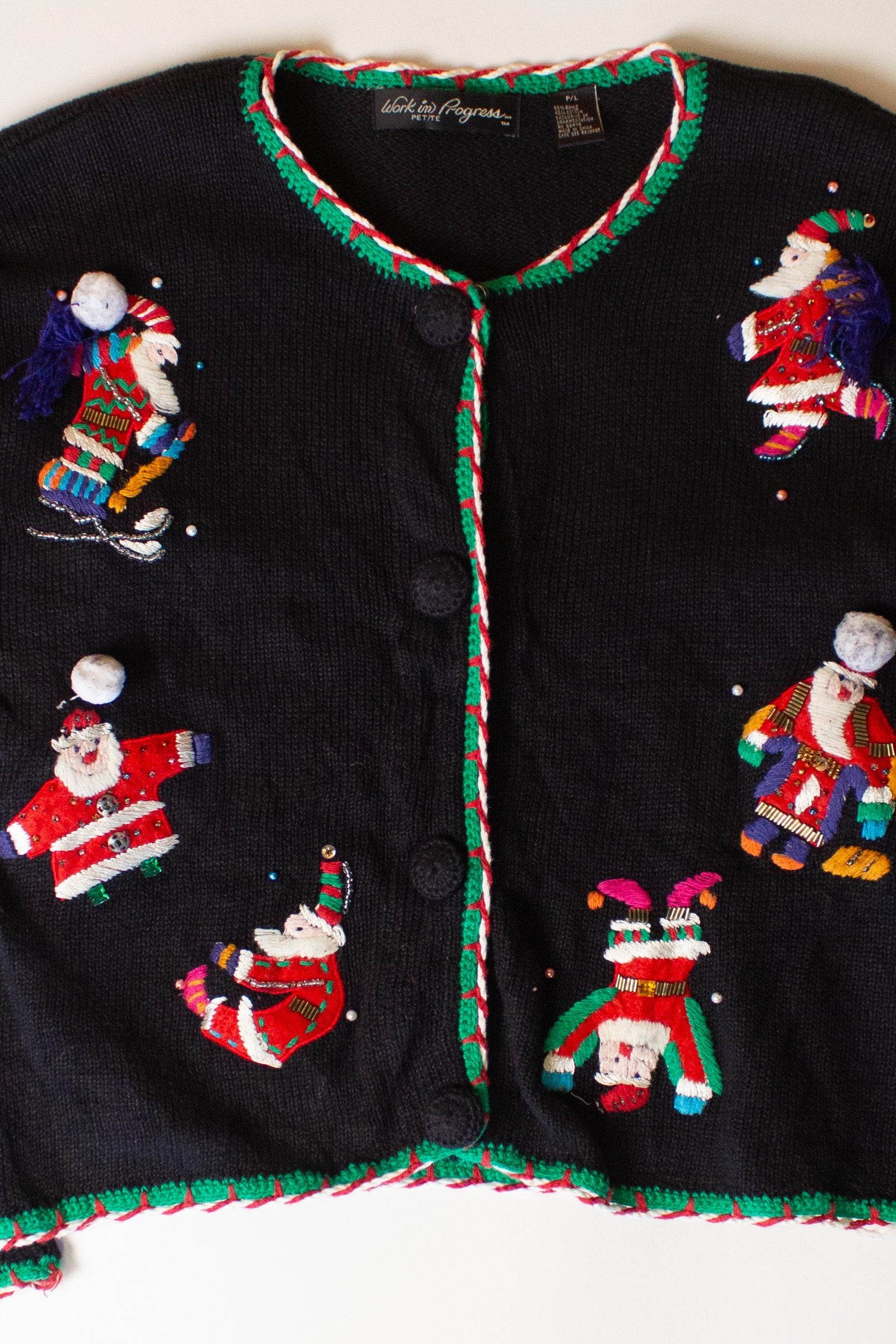 Vintage Work in Progress Santas Christmas Cardigan (1990s)