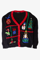 Vintage Black Blocked Collage Ugly Christmas Cardigan (1990s)