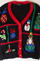 Vintage Black Blocked Collage Ugly Christmas Cardigan (1990s)