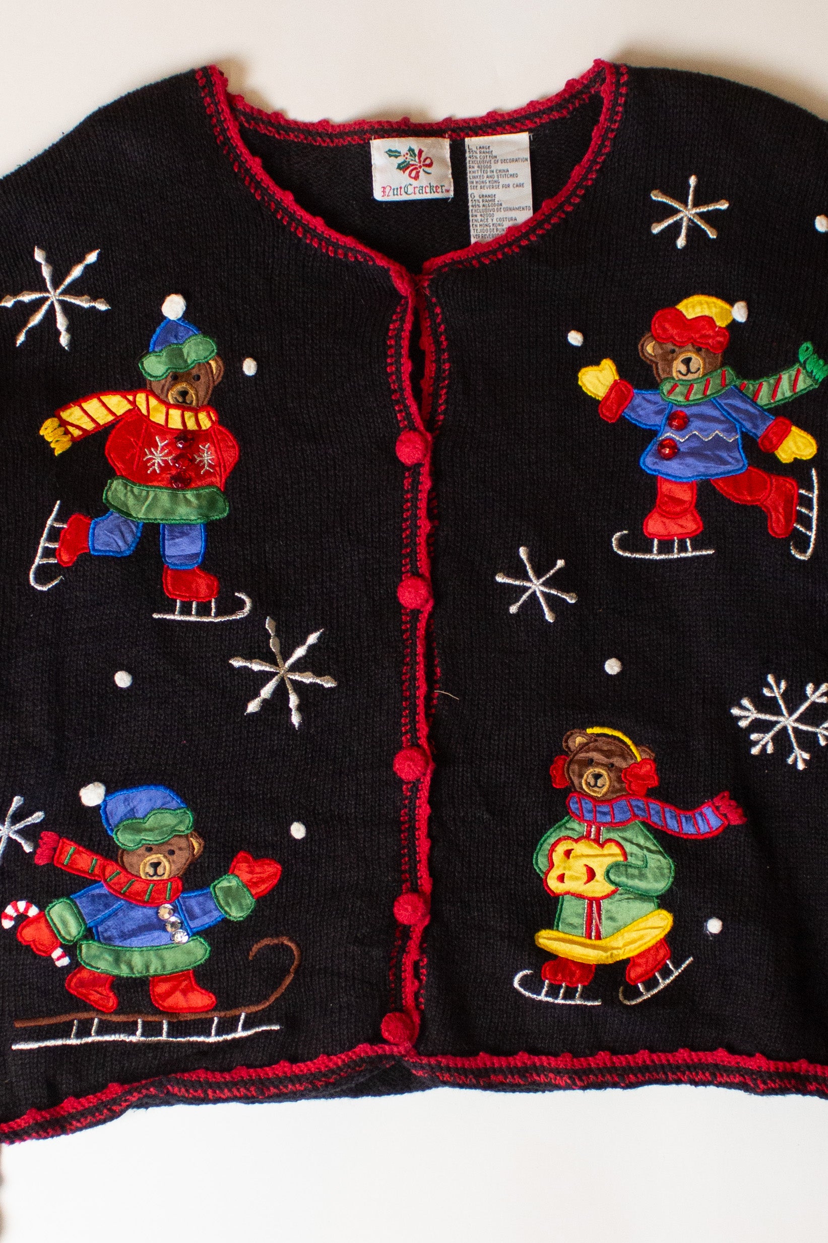 Vintage Bears On Skates Christmas Cardigan (1990s)