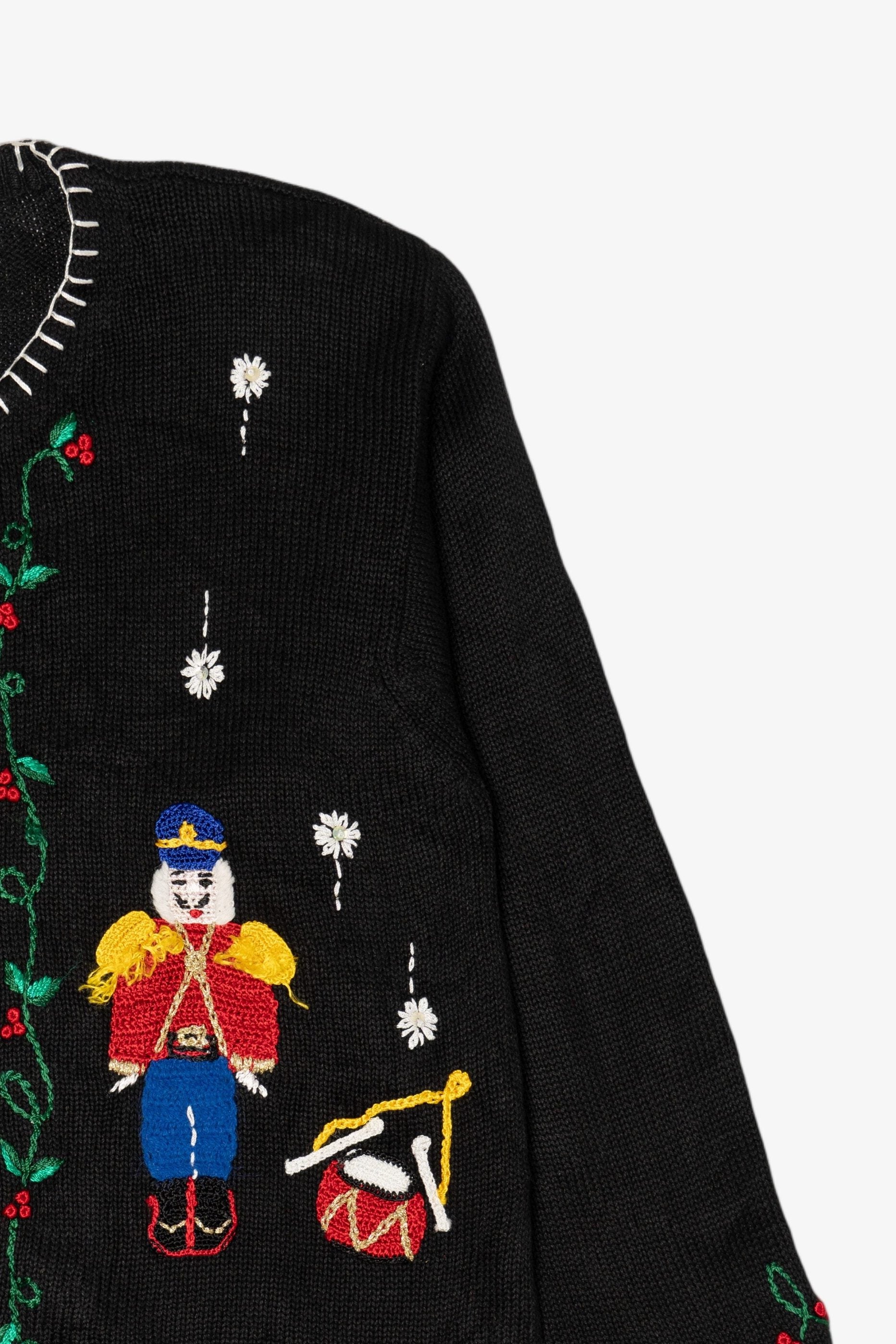 Vintage Black Nutcrackers Ugly Christmas Cardigan (1990s)