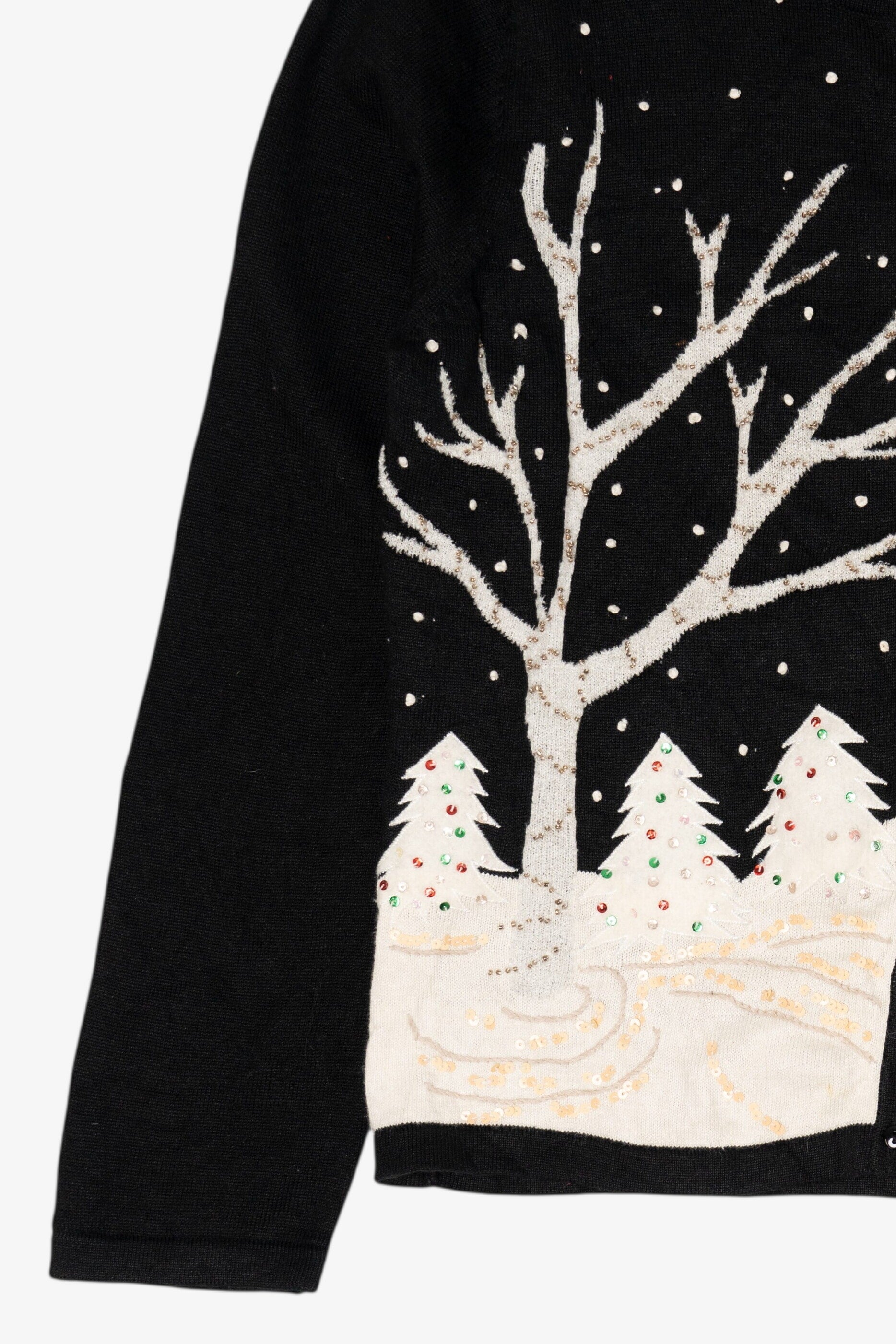 Vintage Black Snowy Landscape Ugly Christmas Cardigan (2000s)