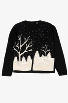 Vintage Black Snowy Landscape Ugly Christmas Cardigan (2000s)