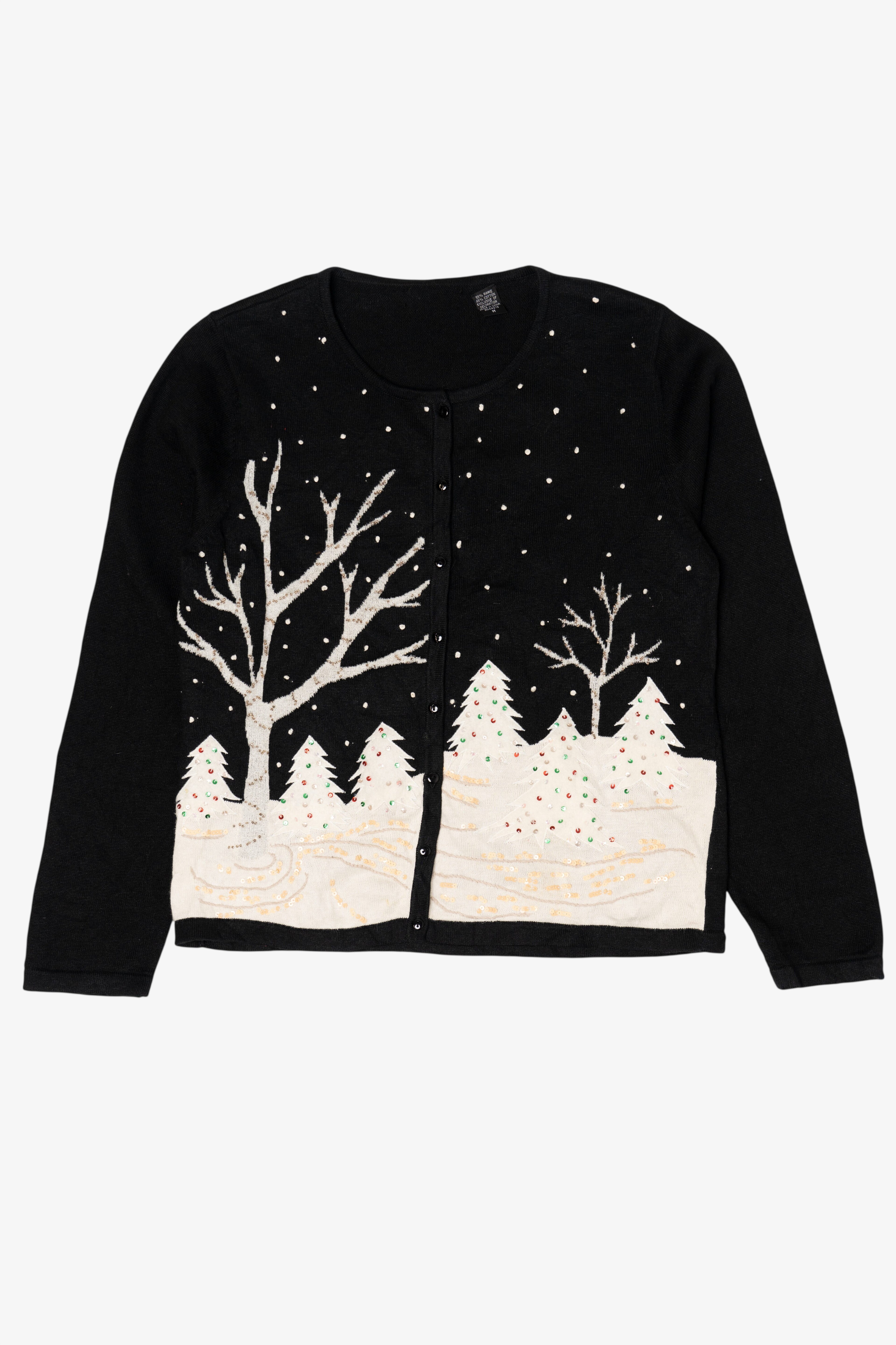 Vintage Black Snowy Landscape Ugly Christmas Cardigan (2000s)