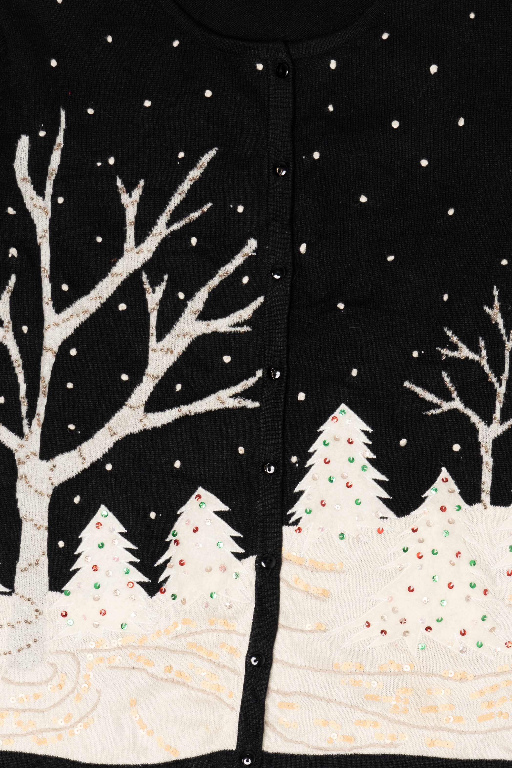Vintage Black Snowy Landscape Ugly Christmas Cardigan (2000s)