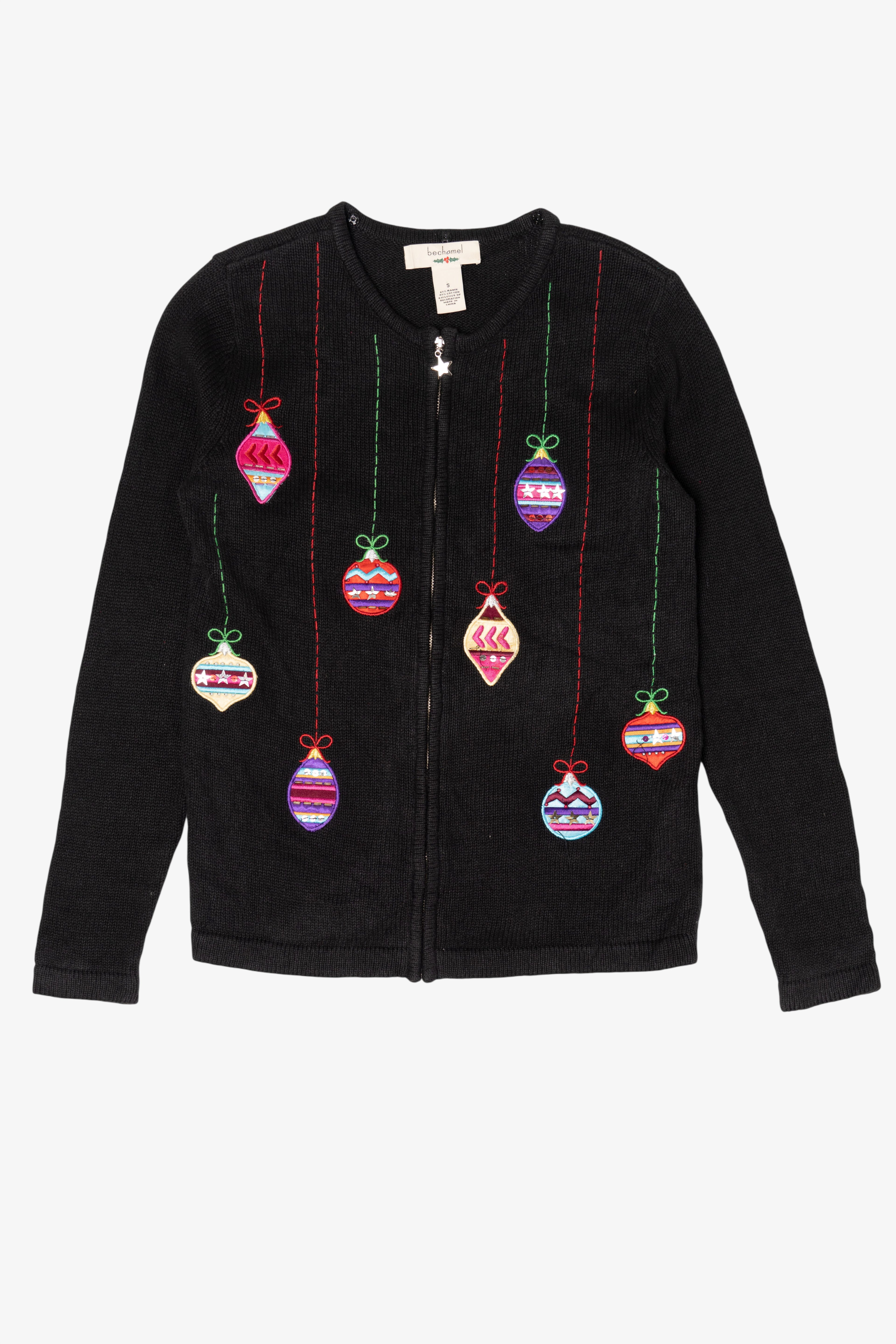 Vintage Black Bechamel Ornaments Ugly Christmas Cardigan (1990s)