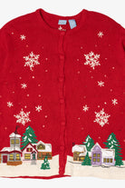 Vintage Red Holiday Editions Snowy Town Ugly Christmas Cardigan (2000s)
