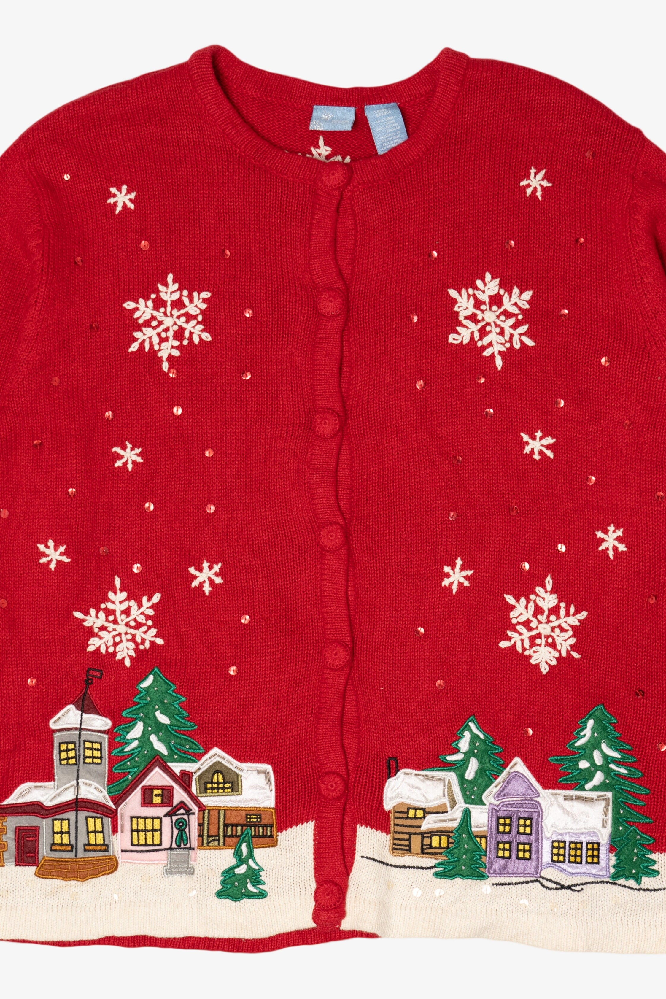 Vintage Red Holiday Editions Snowy Town Ugly Christmas Cardigan (2000s)