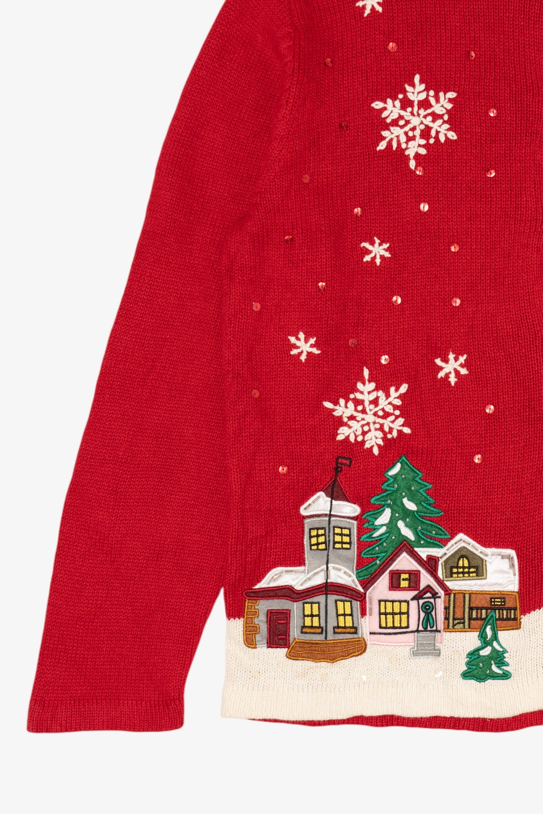 Vintage Red Holiday Editions Snowy Town Ugly Christmas Cardigan (2000s)