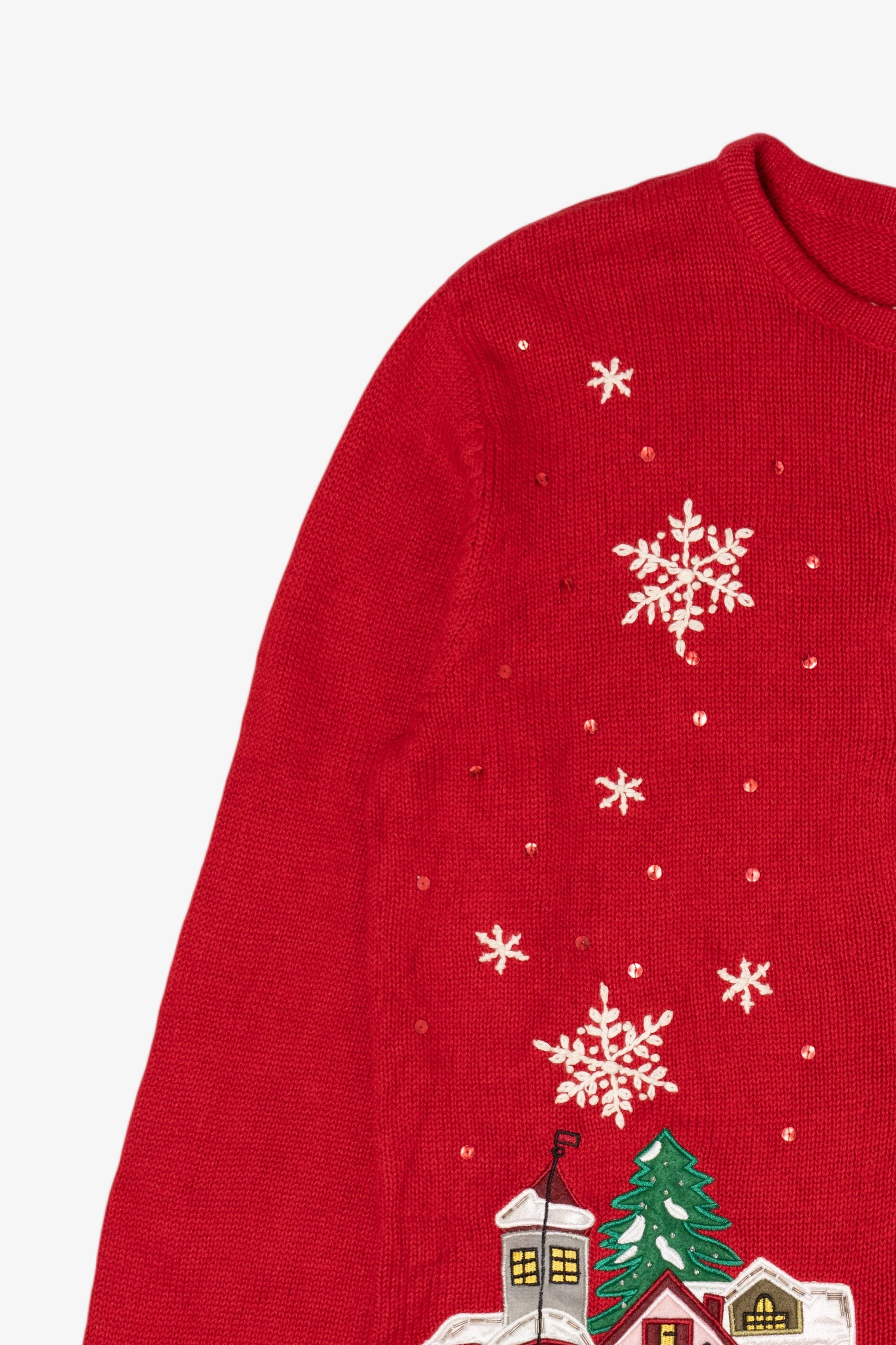 Vintage Red Holiday Editions Snowy Town Ugly Christmas Cardigan (2000s)