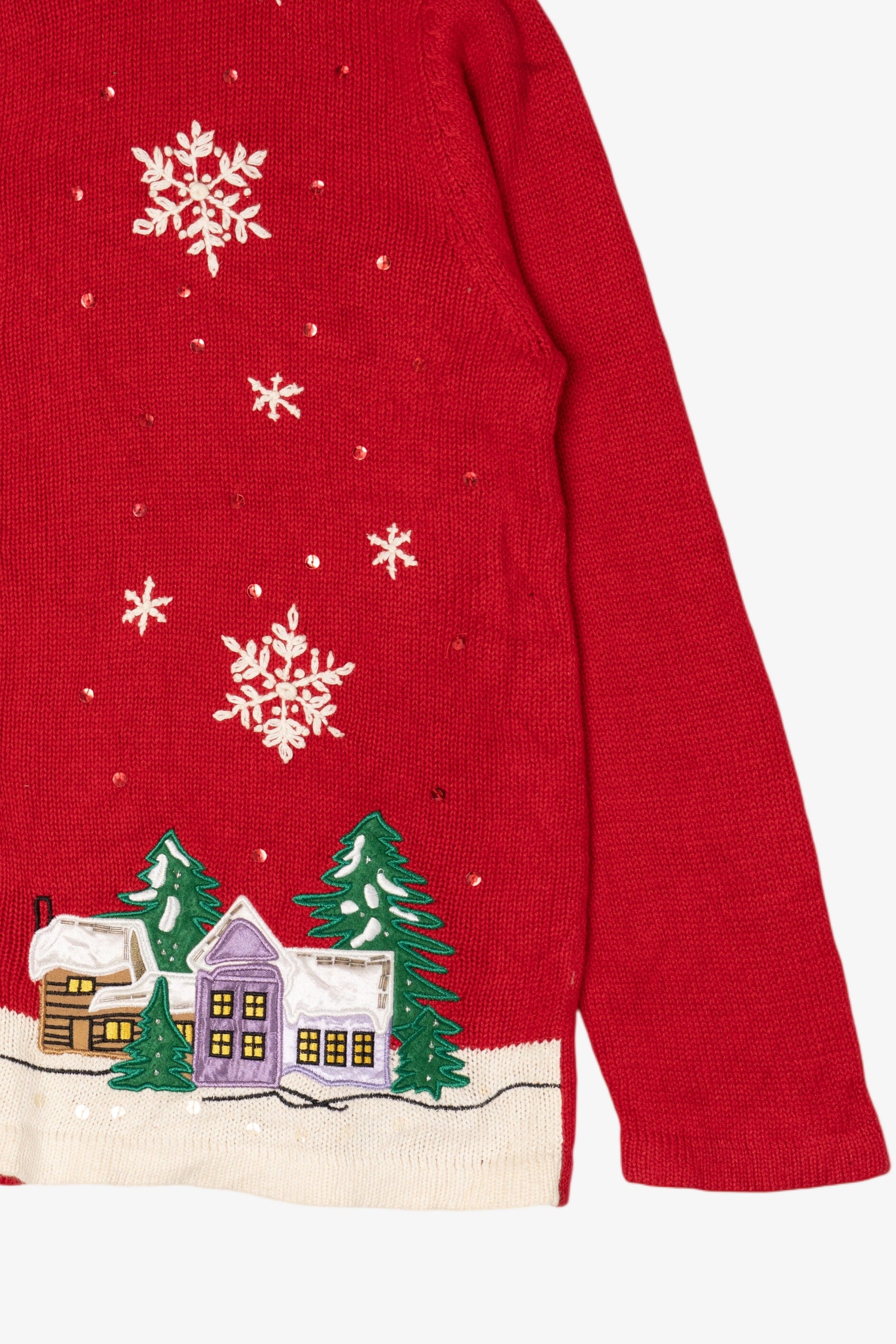 Vintage Red Holiday Editions Snowy Town Ugly Christmas Cardigan (2000s)