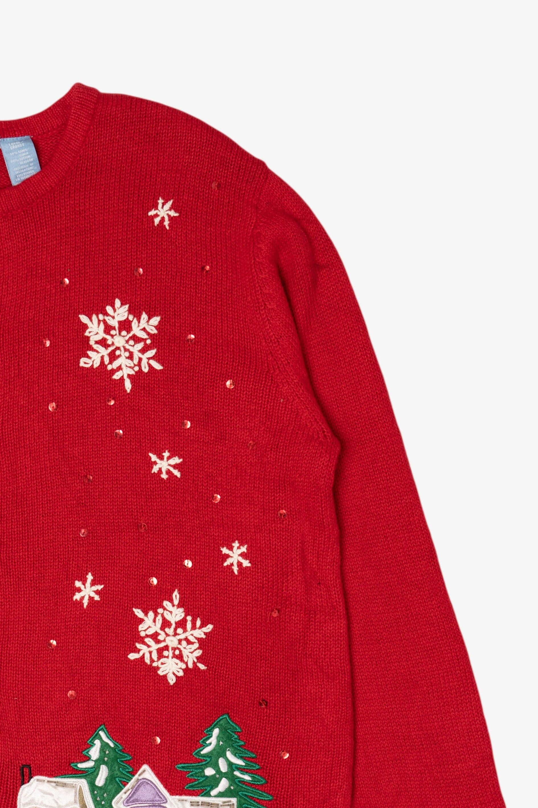 Vintage Red Holiday Editions Snowy Town Ugly Christmas Cardigan (2000s)