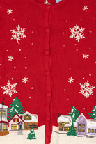 Vintage Red Holiday Editions Snowy Town Ugly Christmas Cardigan (2000s)