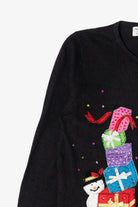 Vintage Black Tiara International Snowman With Presents Ugly Christmas Cardigan (2000s)