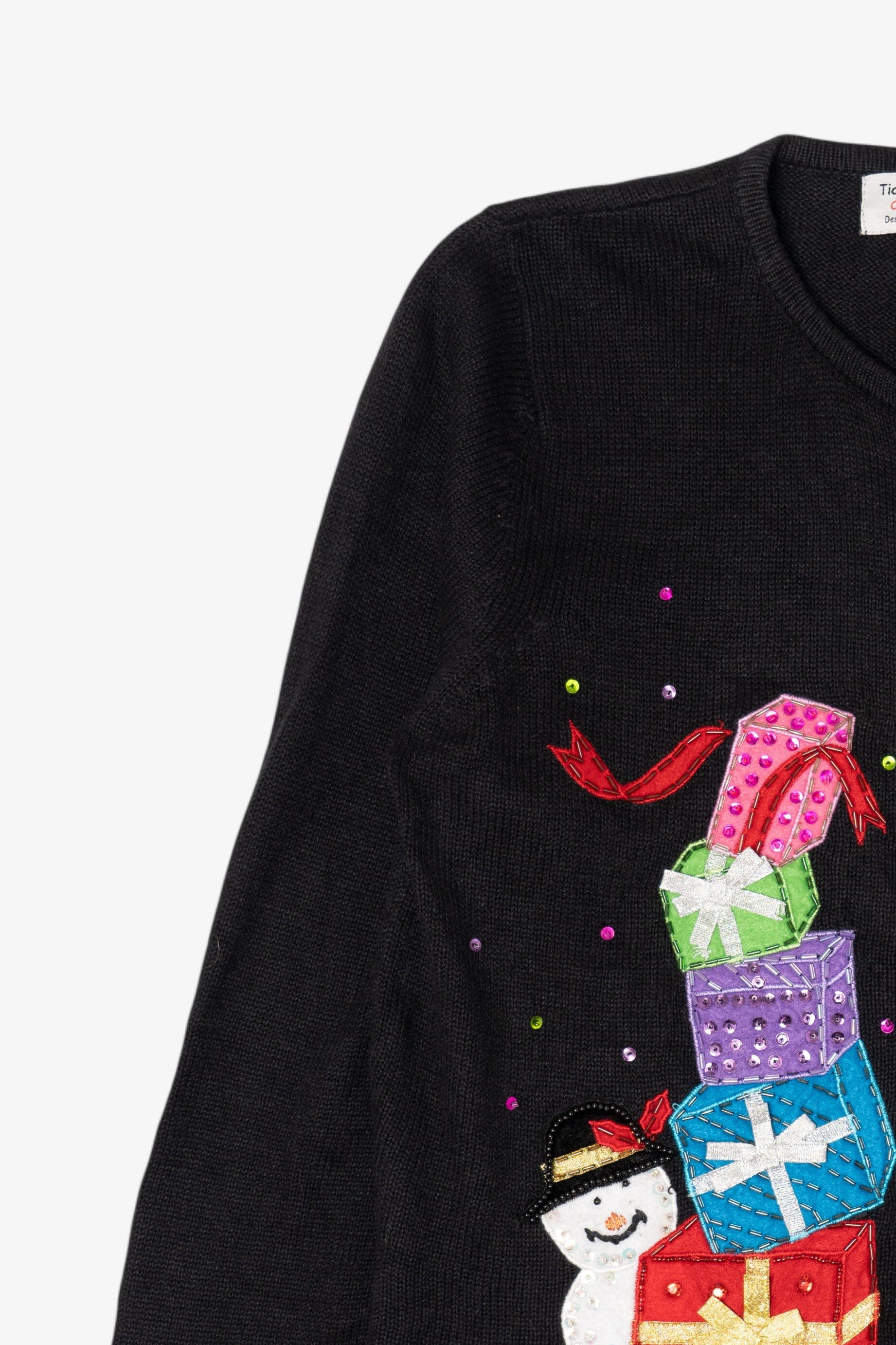 Vintage Black Tiara International Snowman With Presents Ugly Christmas Cardigan (2000s)