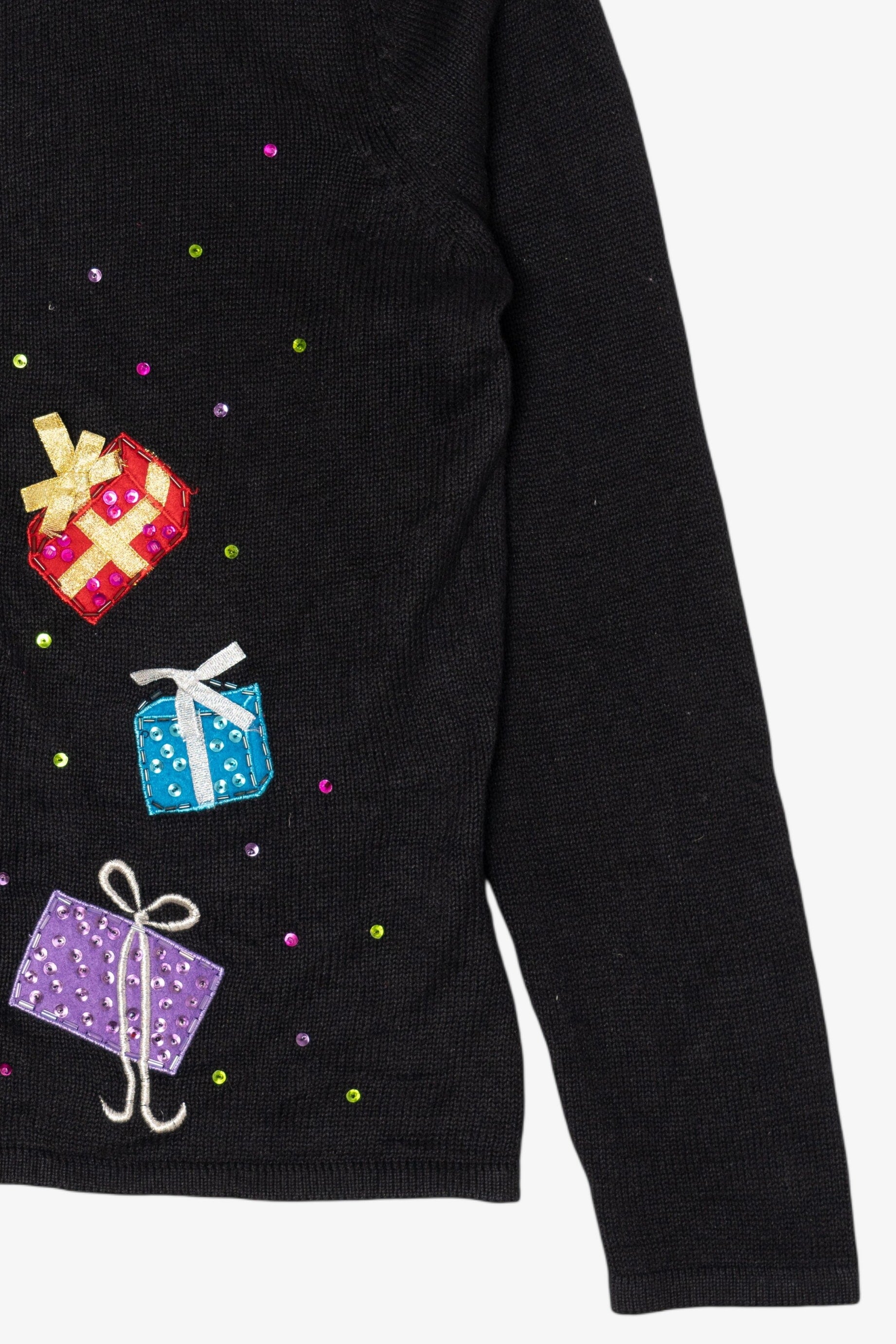 Vintage Black Tiara International Snowman With Presents Ugly Christmas Cardigan (2000s)